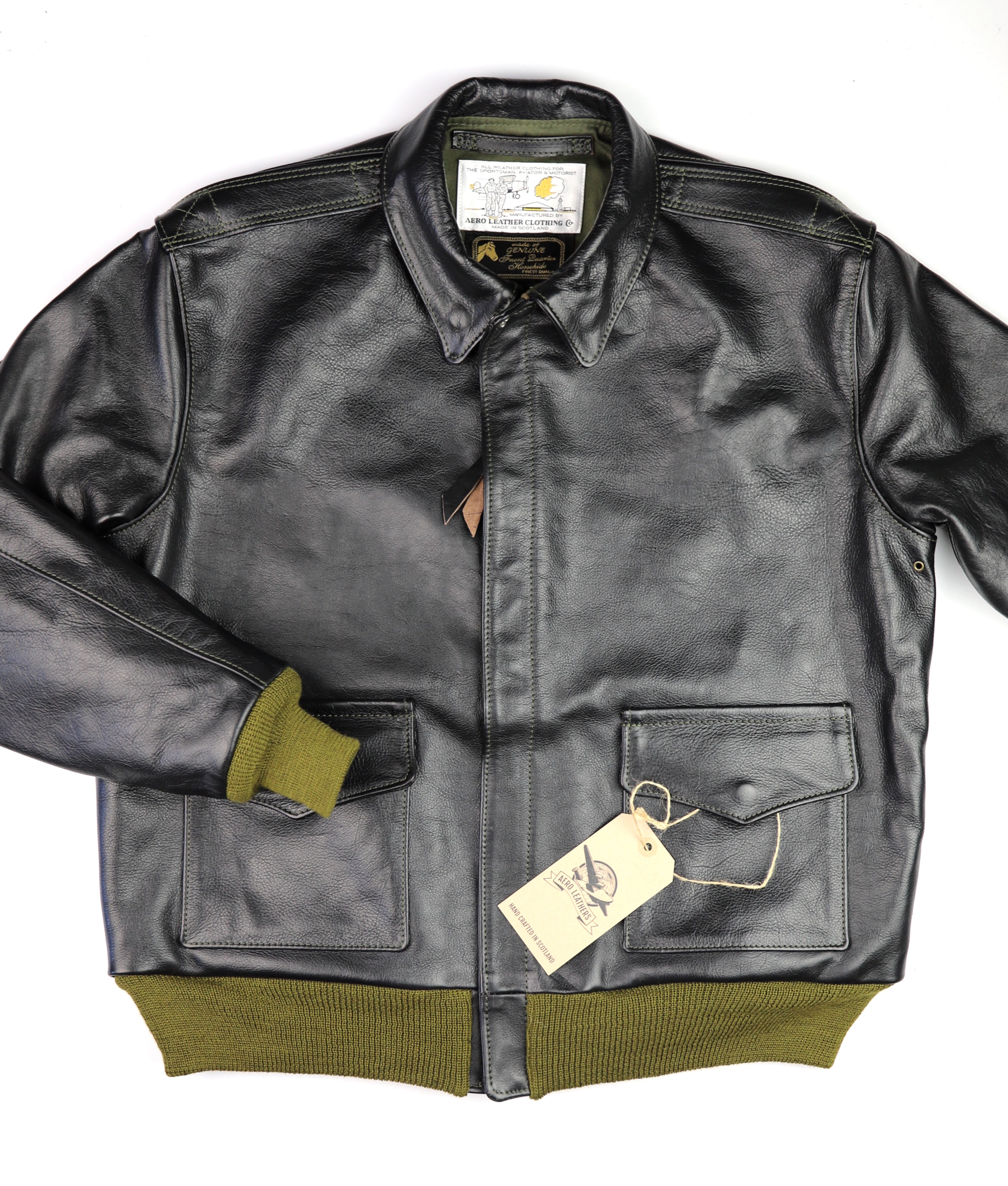 Aero A-2 Military Flight Jacket, size 46, Blackened Brown Vicenza Horsehide