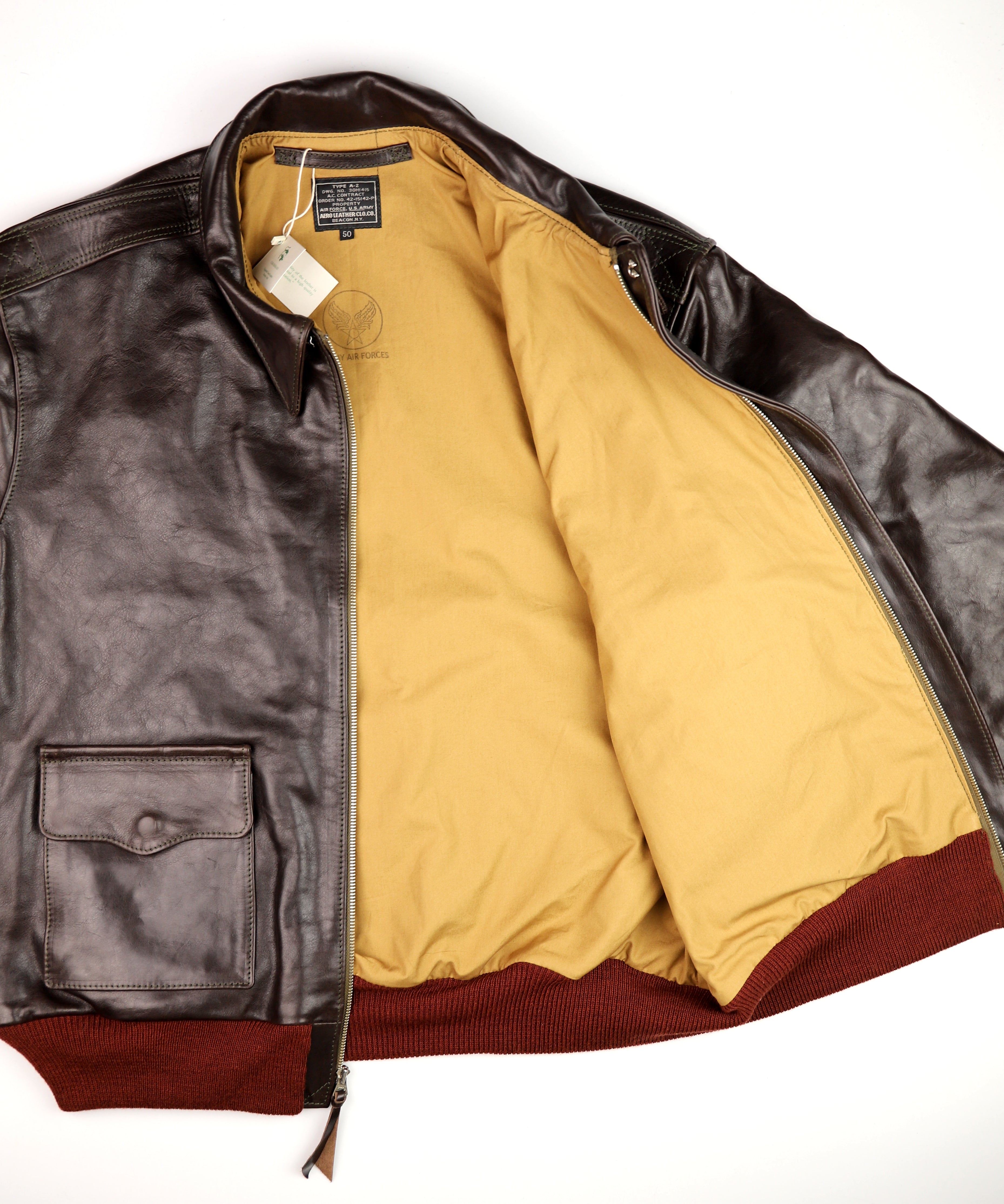 Aero A-2 Military Flight Jacket, size 50, Chestnut Badalassi