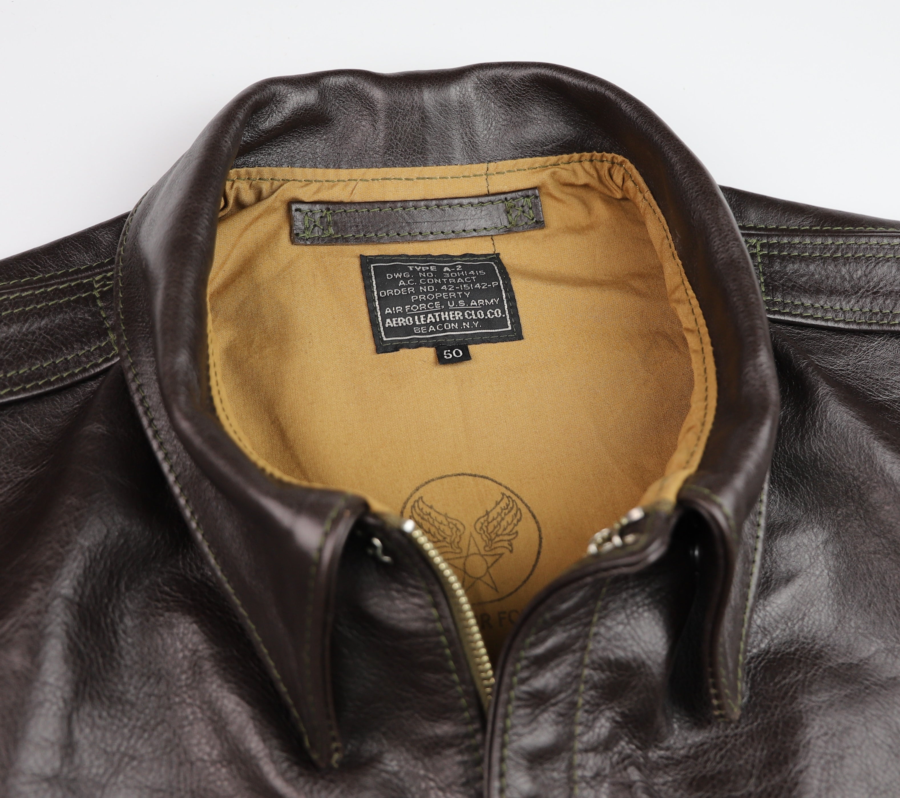 Aero A-2 Military Flight Jacket, size 50, Dark Seal Vicenza Horsehide