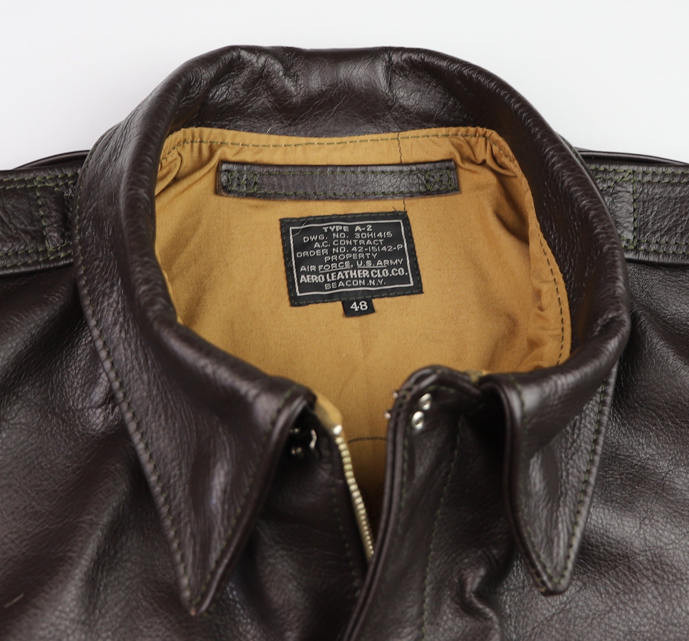 Aero A-2 Military Flight Jacket, size 48, Dark Seal Vicenza Horsehide