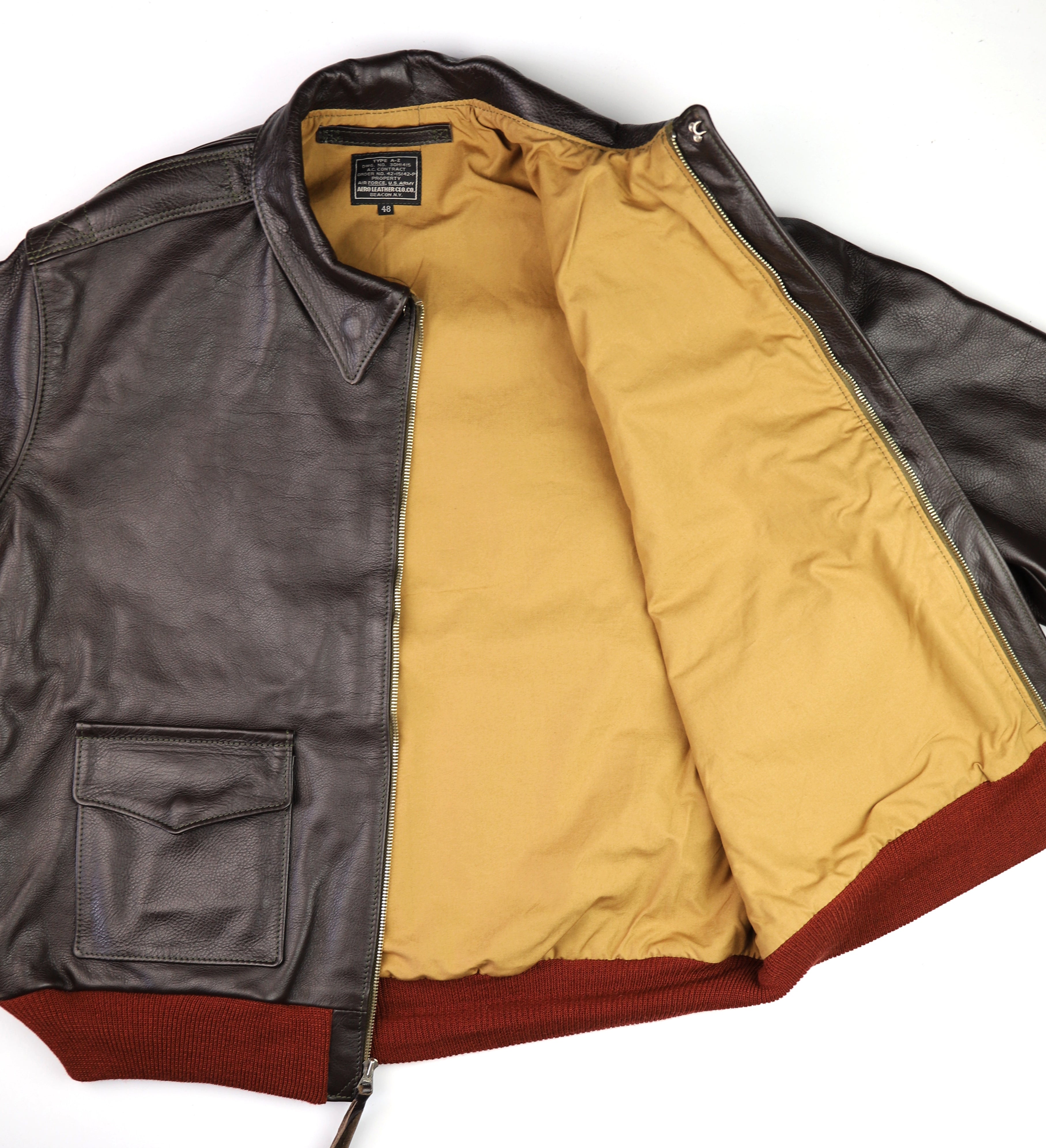 Aero A-2 Military Flight Jacket, size 48, Dark Seal Vicenza Horsehide