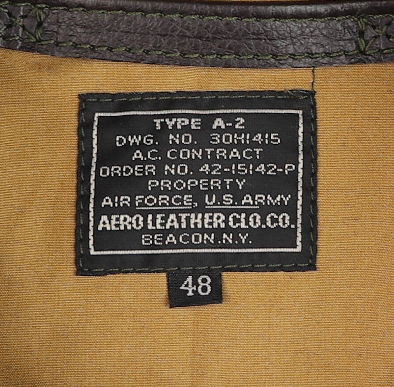 Aero A-2 Military Flight Jacket, size 48, Dark Seal Vicenza Horsehide