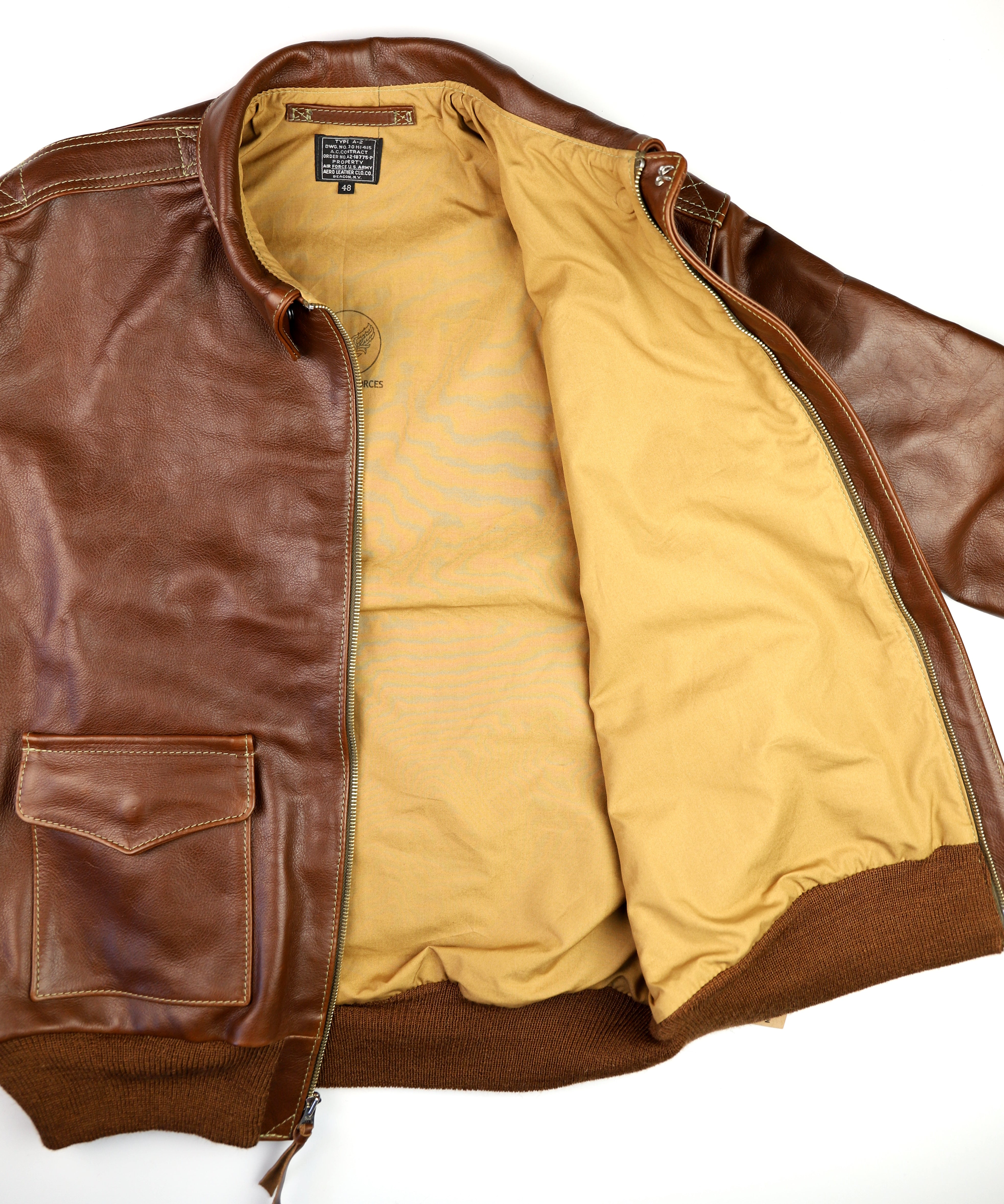 Aero A-2 Military Flight Jacket, size 48, Russet Vicenza Horsehide