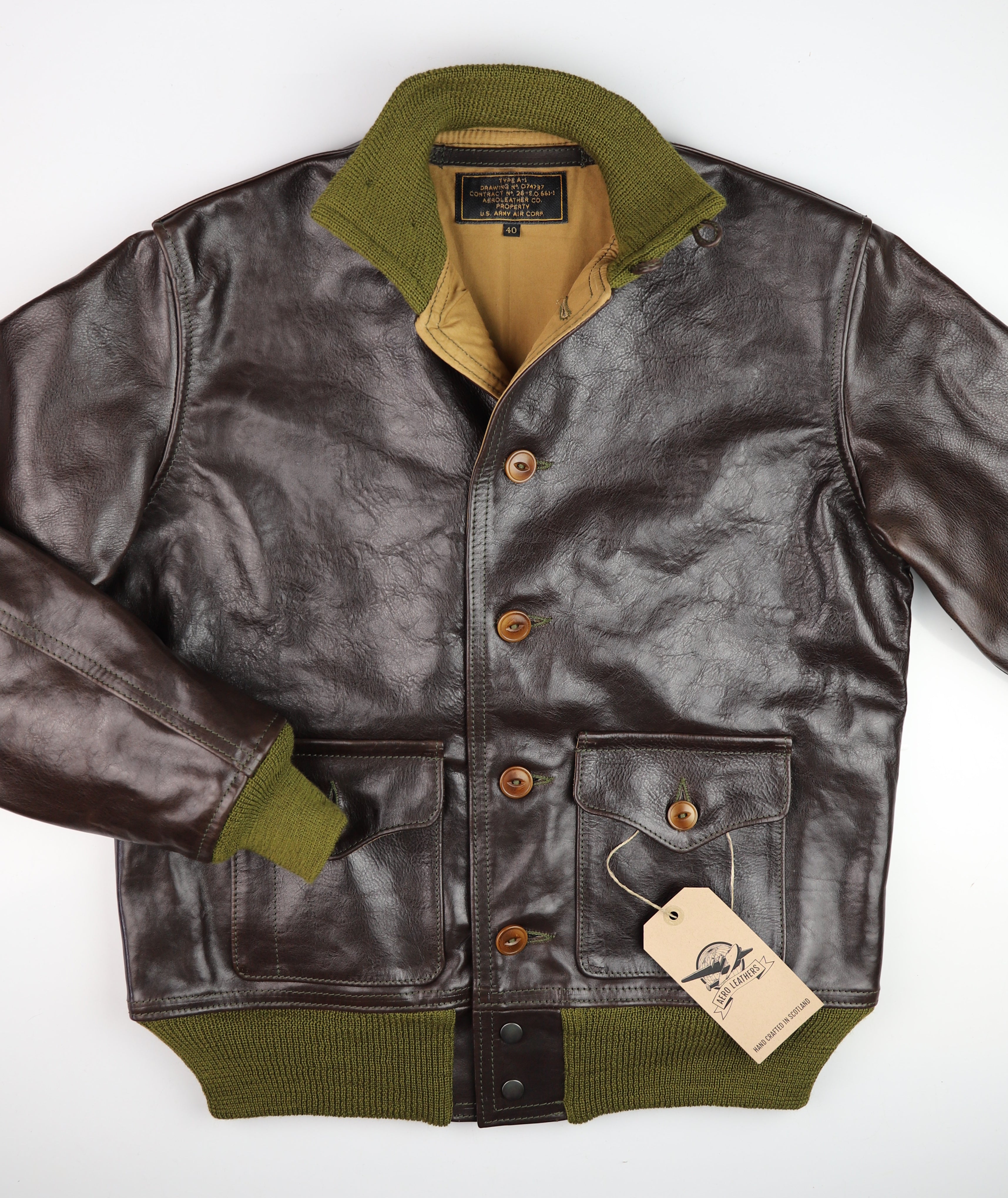 Aero A-1 Military Flight Jacket, size 40, Chestnut Badalassi