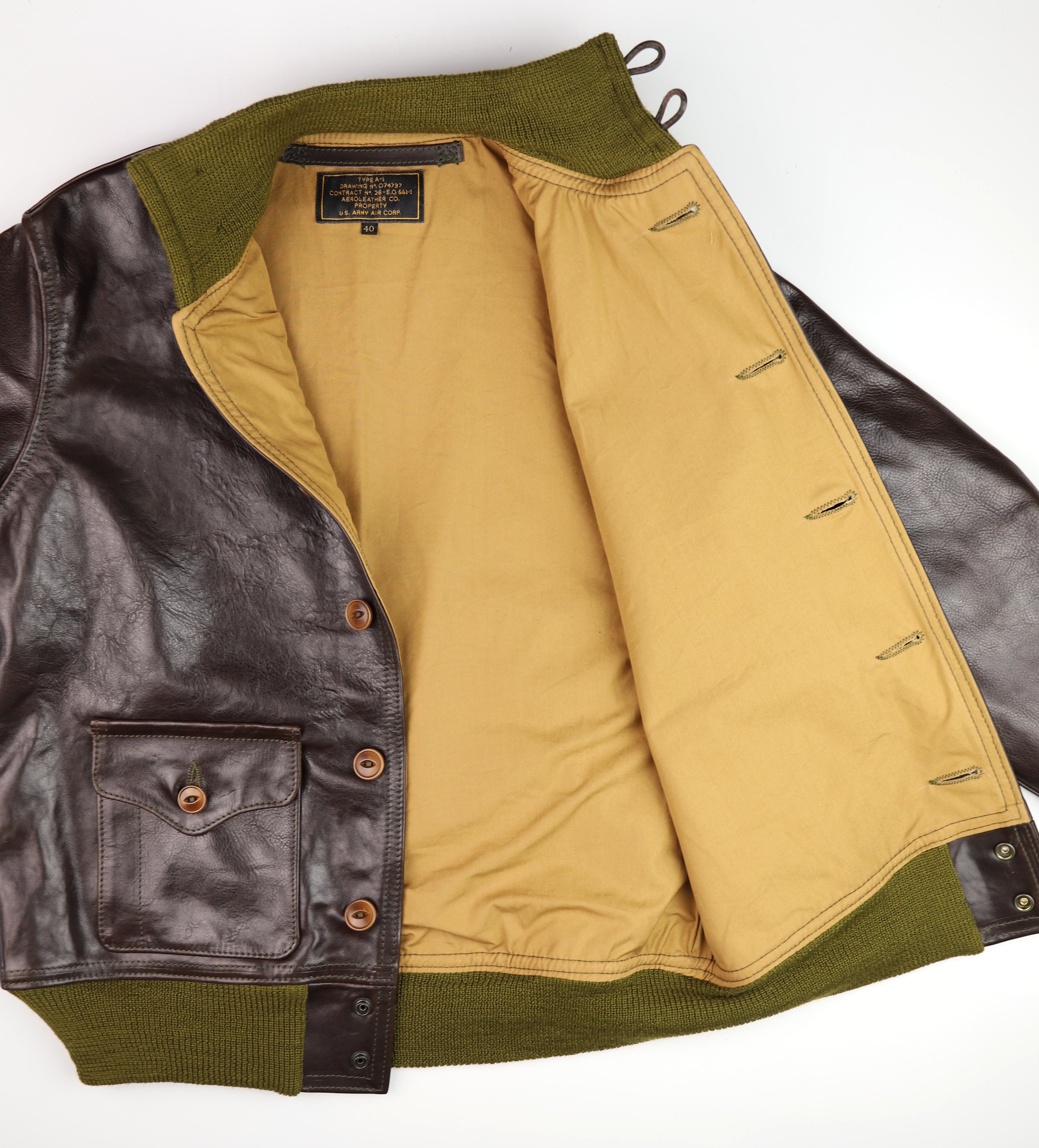 Aero A-1 Military Flight Jacket, size 40, Chestnut Badalassi