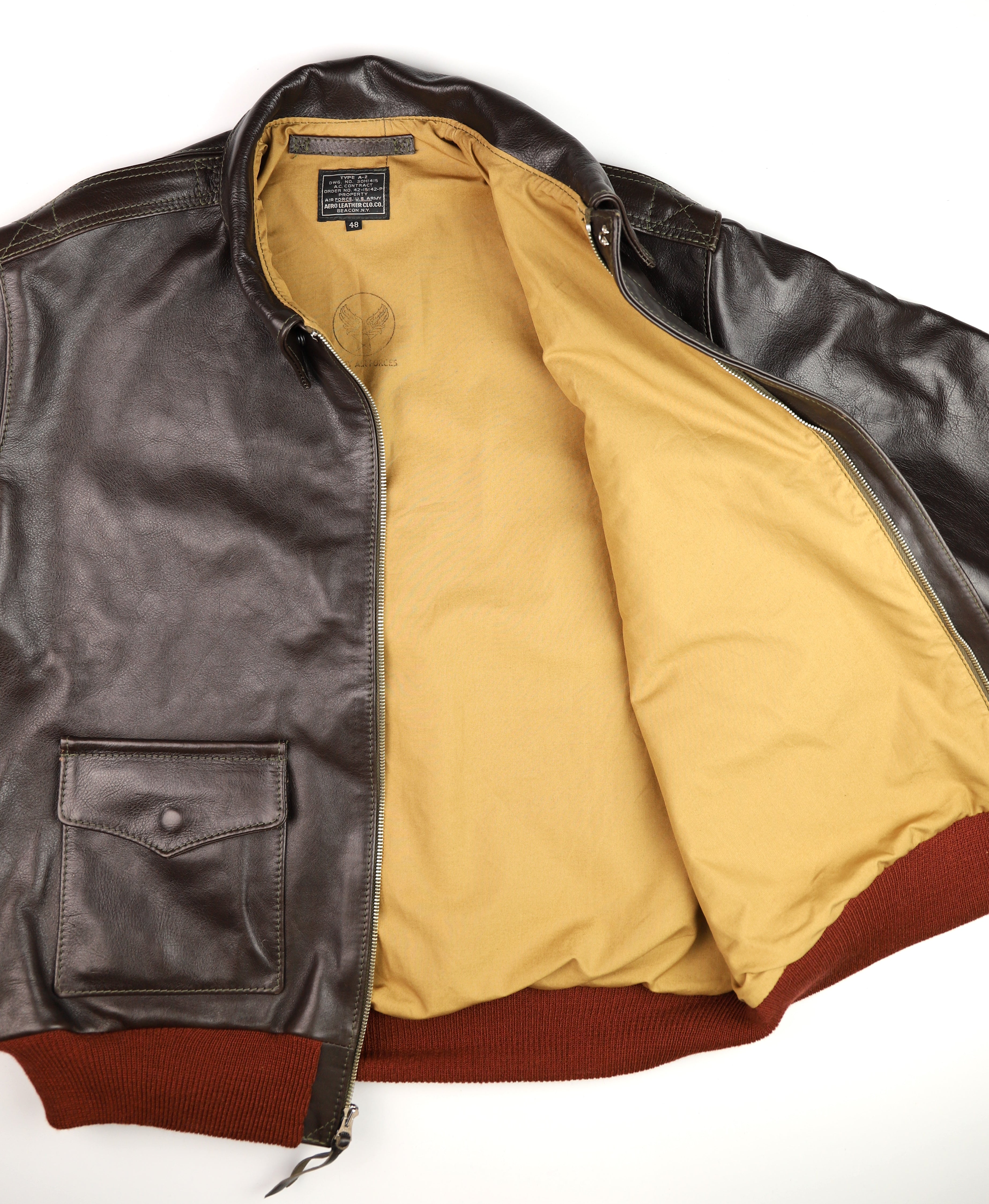 Aero A-2 Military Flight Jacket, size 48, Dark Seal Vicenza Horsehide
