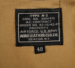Aero A-2 Military Flight Jacket, size 48, Dark Seal Vicenza Horsehide