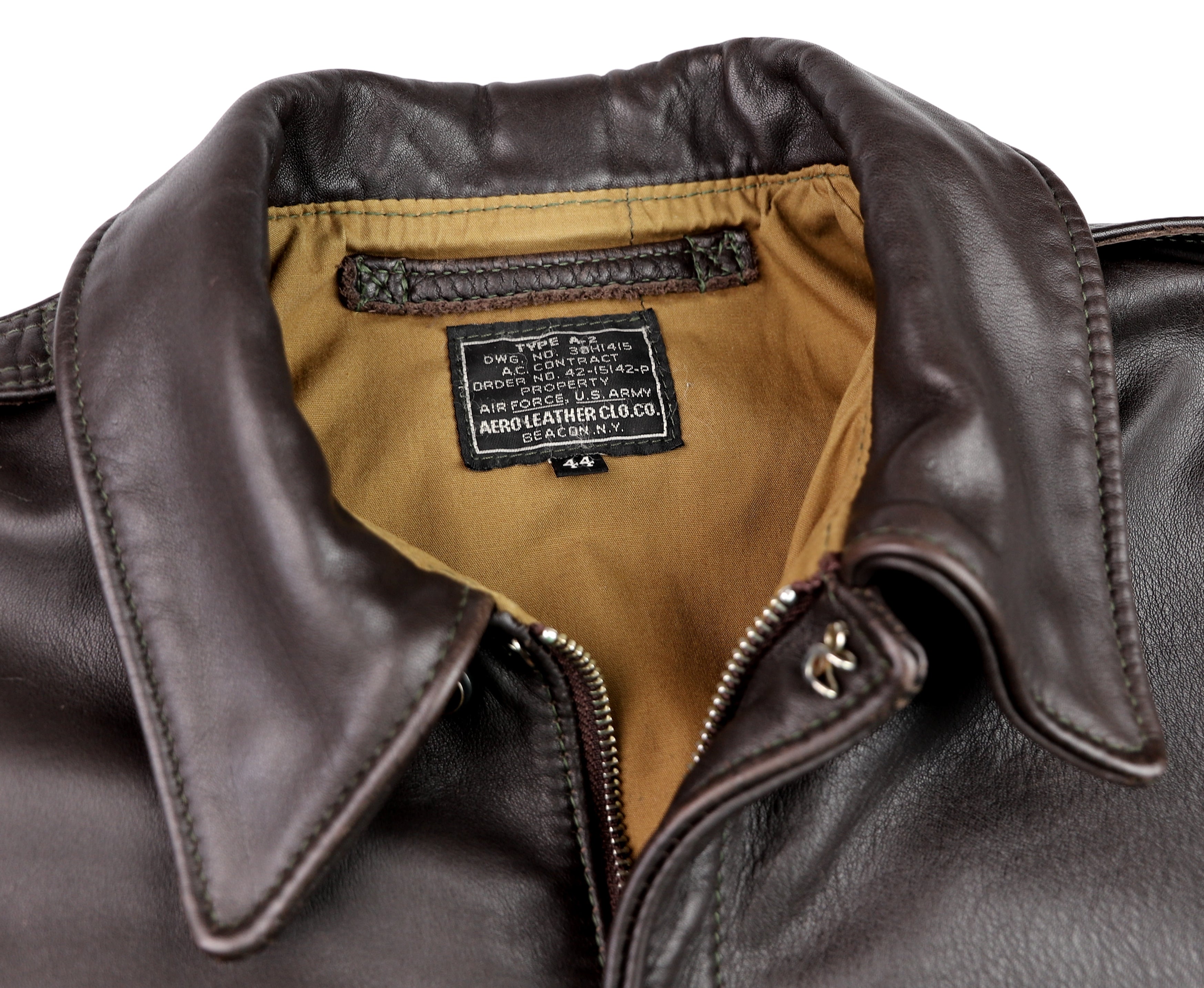 Aero A-2 Military Flight Jacket, size 44, Brown Mid-weight Steerhide, Gently Worn