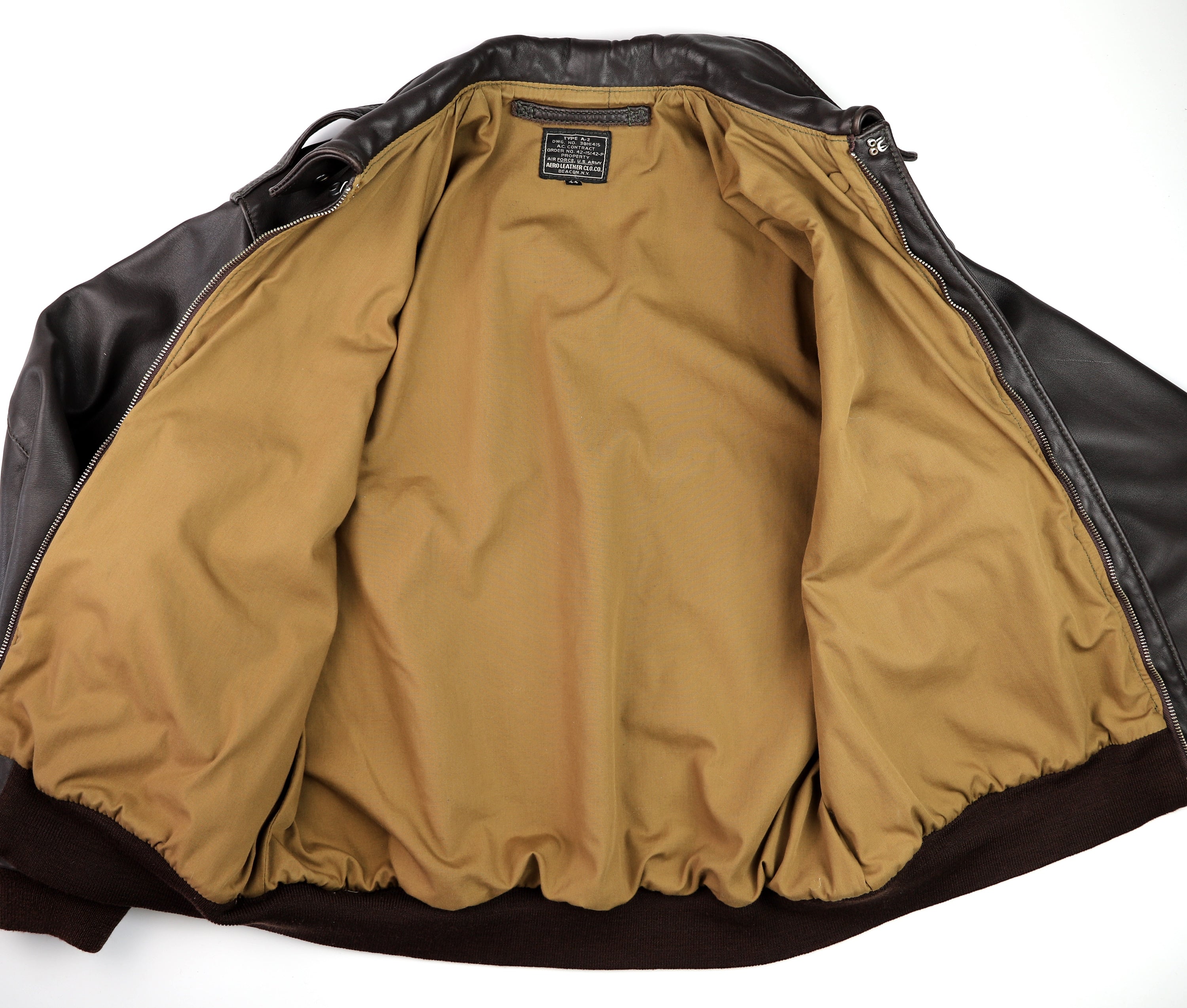 Aero A-2 Military Flight Jacket, size 44, Brown Mid-weight Steerhide, Gently Worn