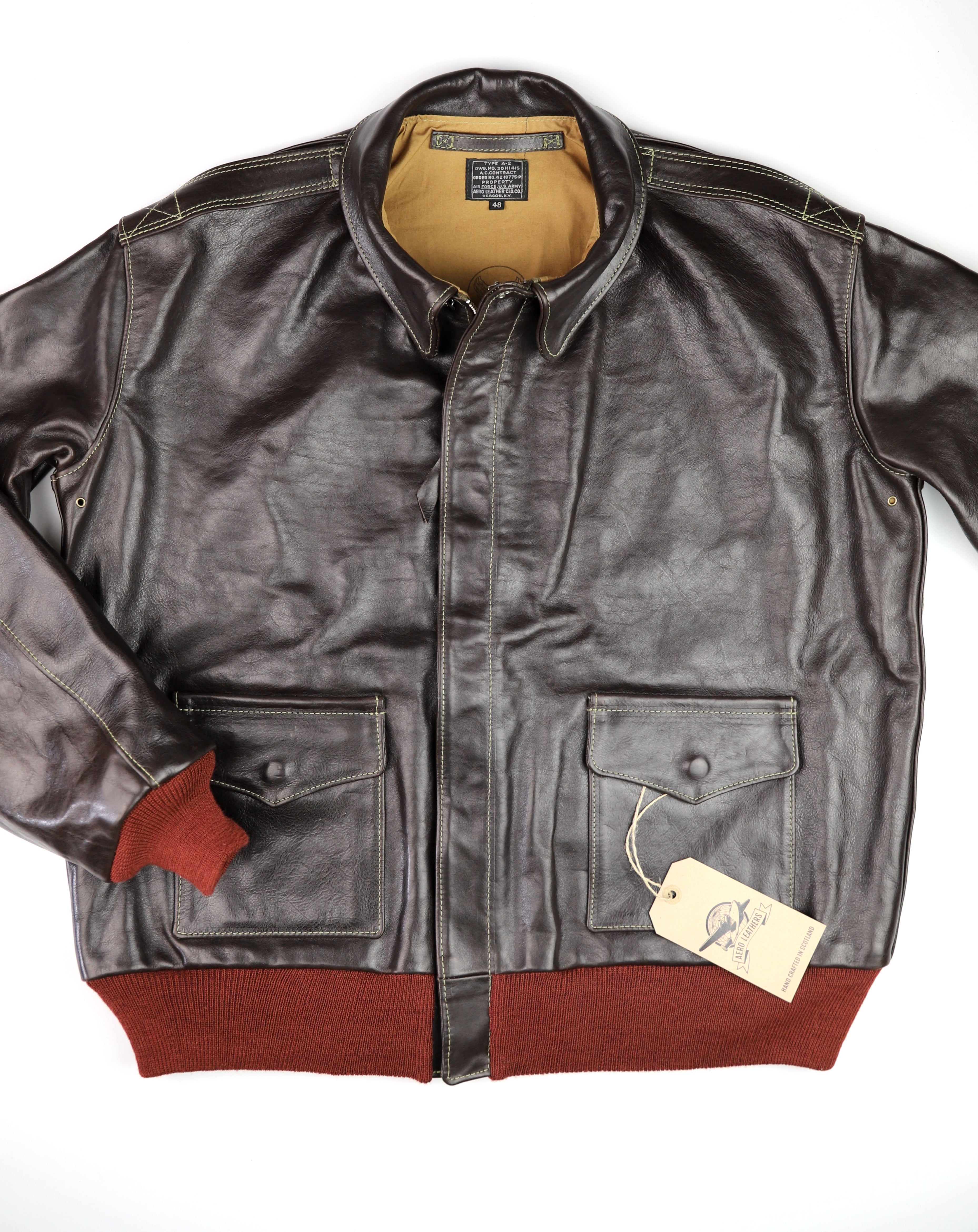 Aero A-2 Military Flight Jacket, size 48, Chestnut Badalassi