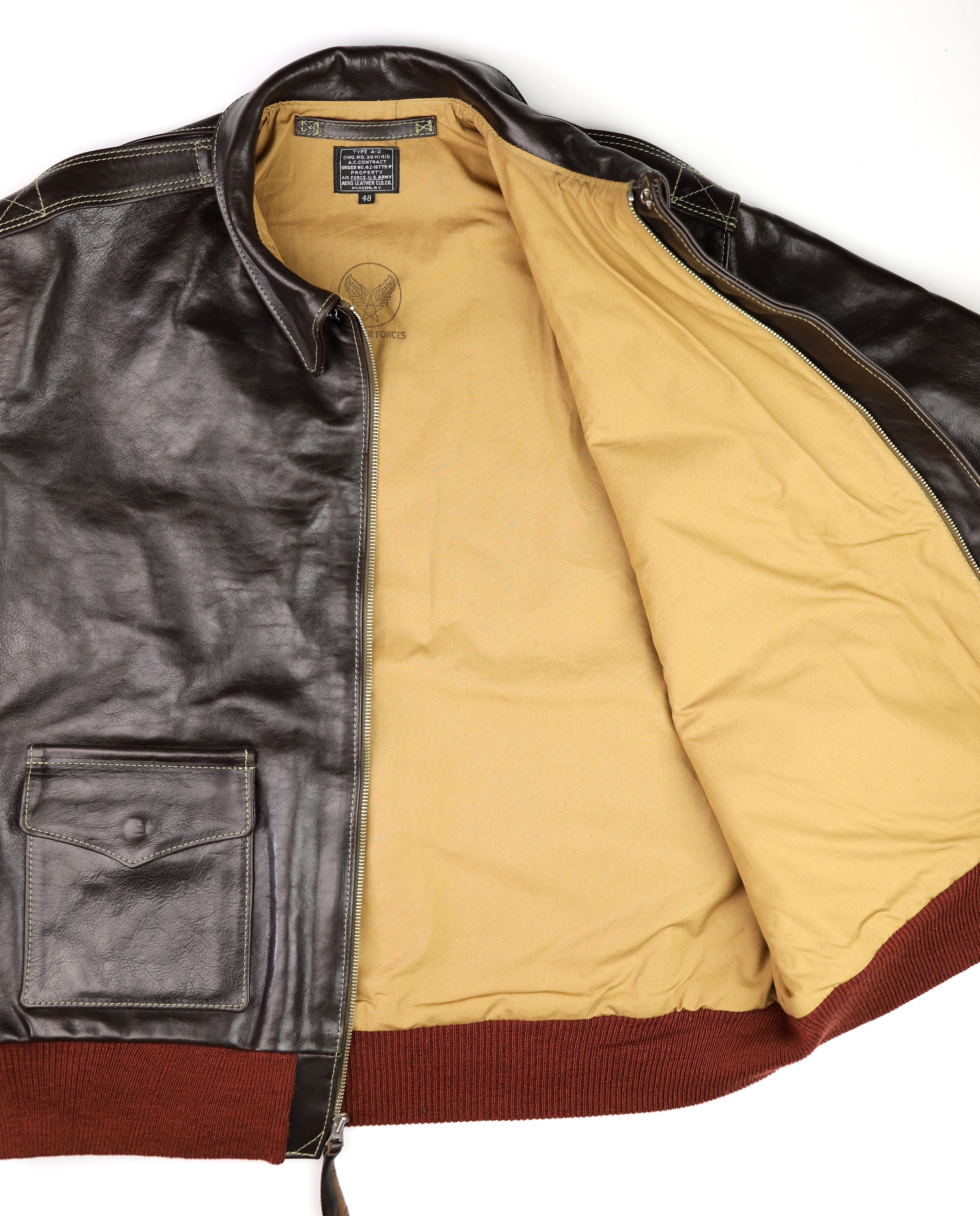 Aero A-2 Military Flight Jacket, size 48, Chestnut Badalassi