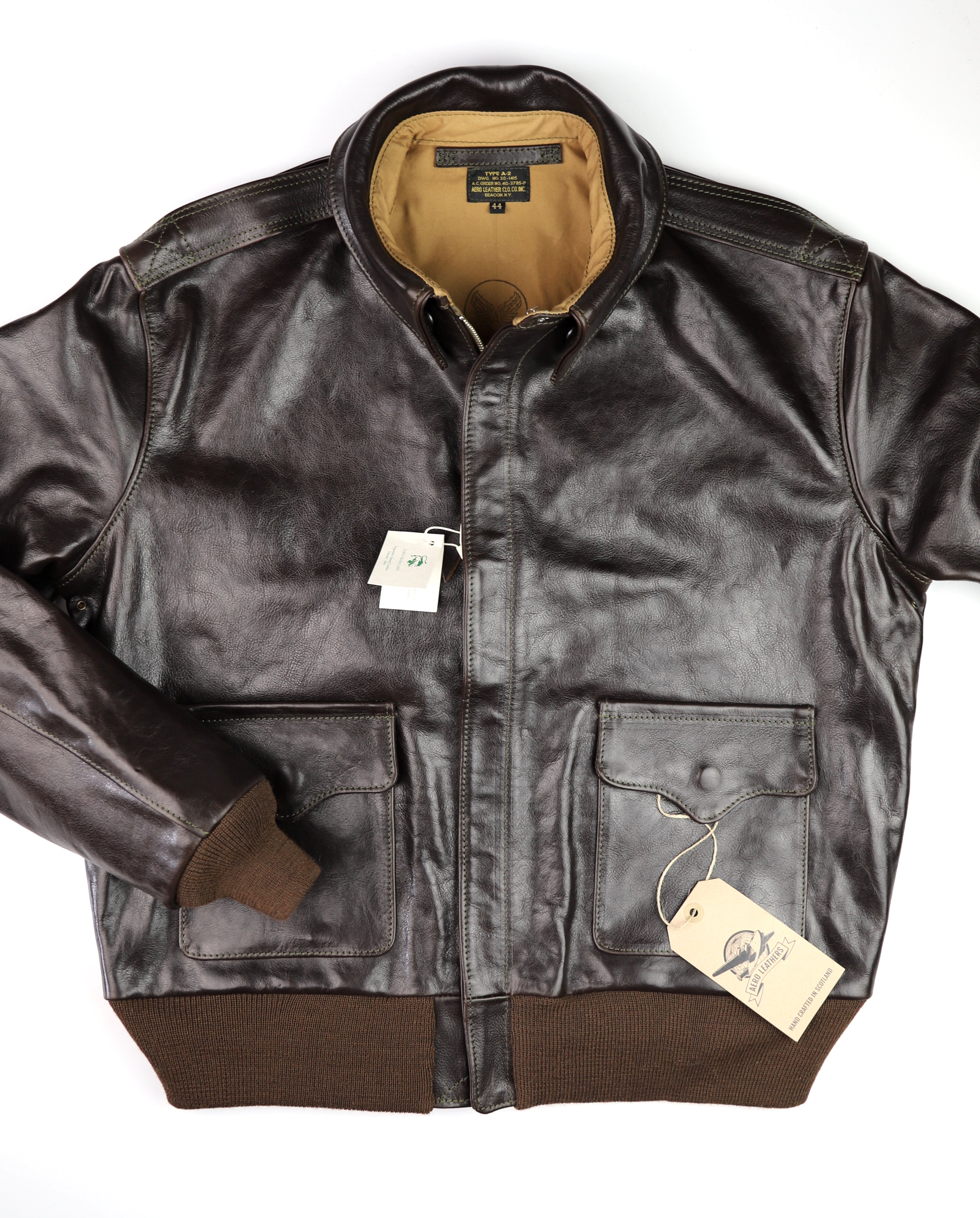 Aero A-2 Military Flight Jacket, size 44, Chestnut Badalassi Cowhide