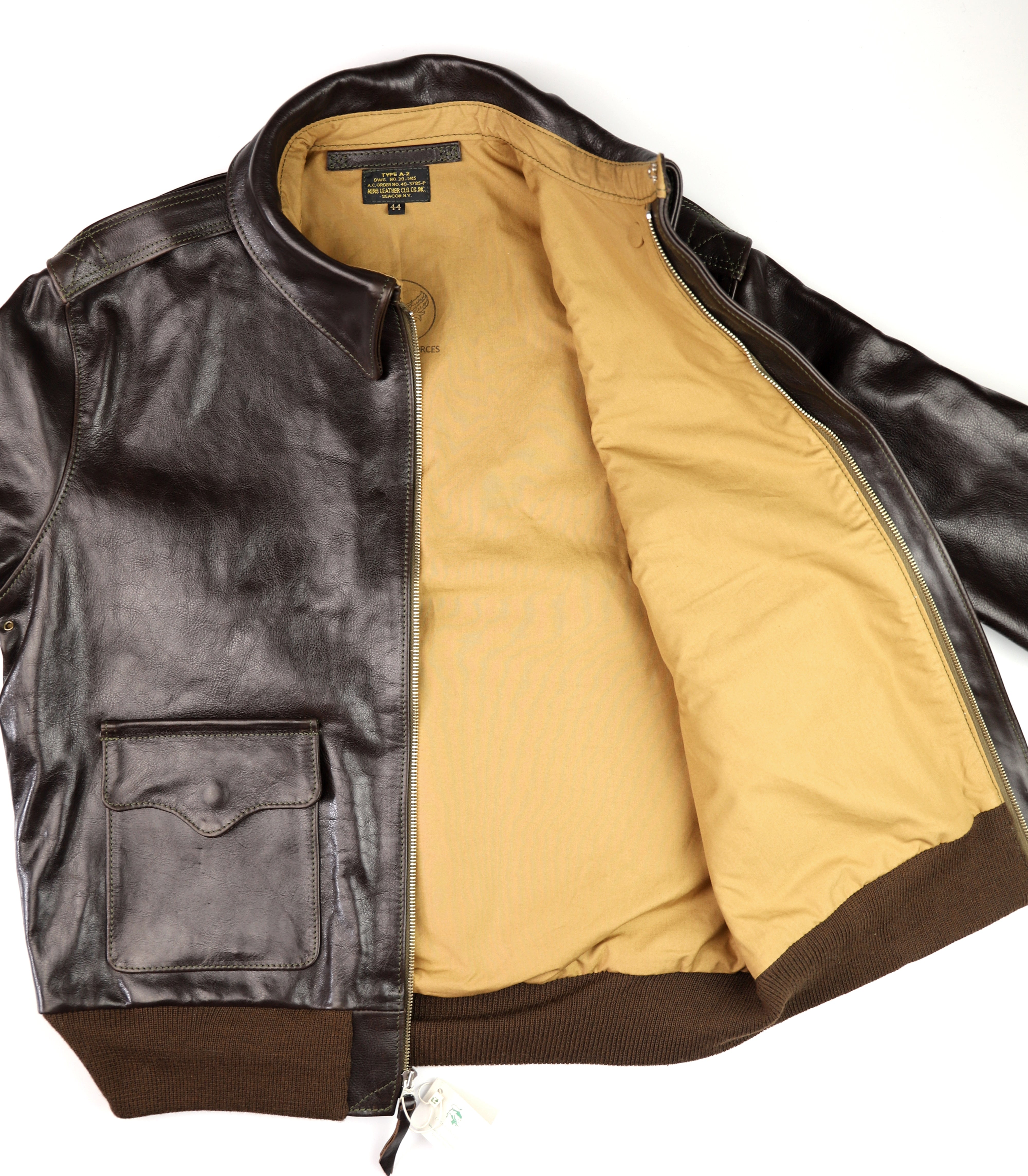 Aero A-2 Military Flight Jacket, size 44, Chestnut Badalassi Cowhide