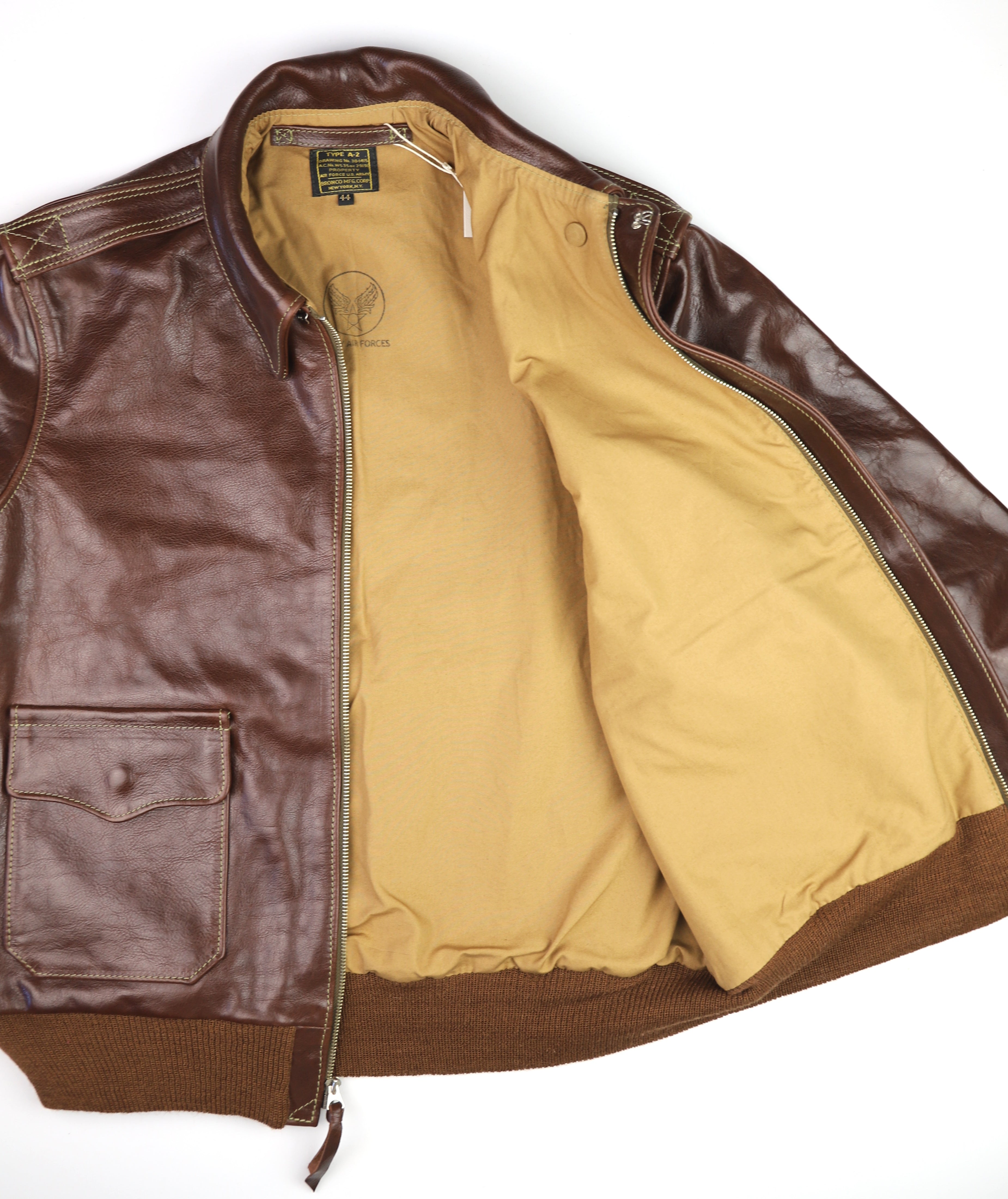 Aero A-2 Military Flight Jacket, size 44, Tobacco Badalassi Cowhide