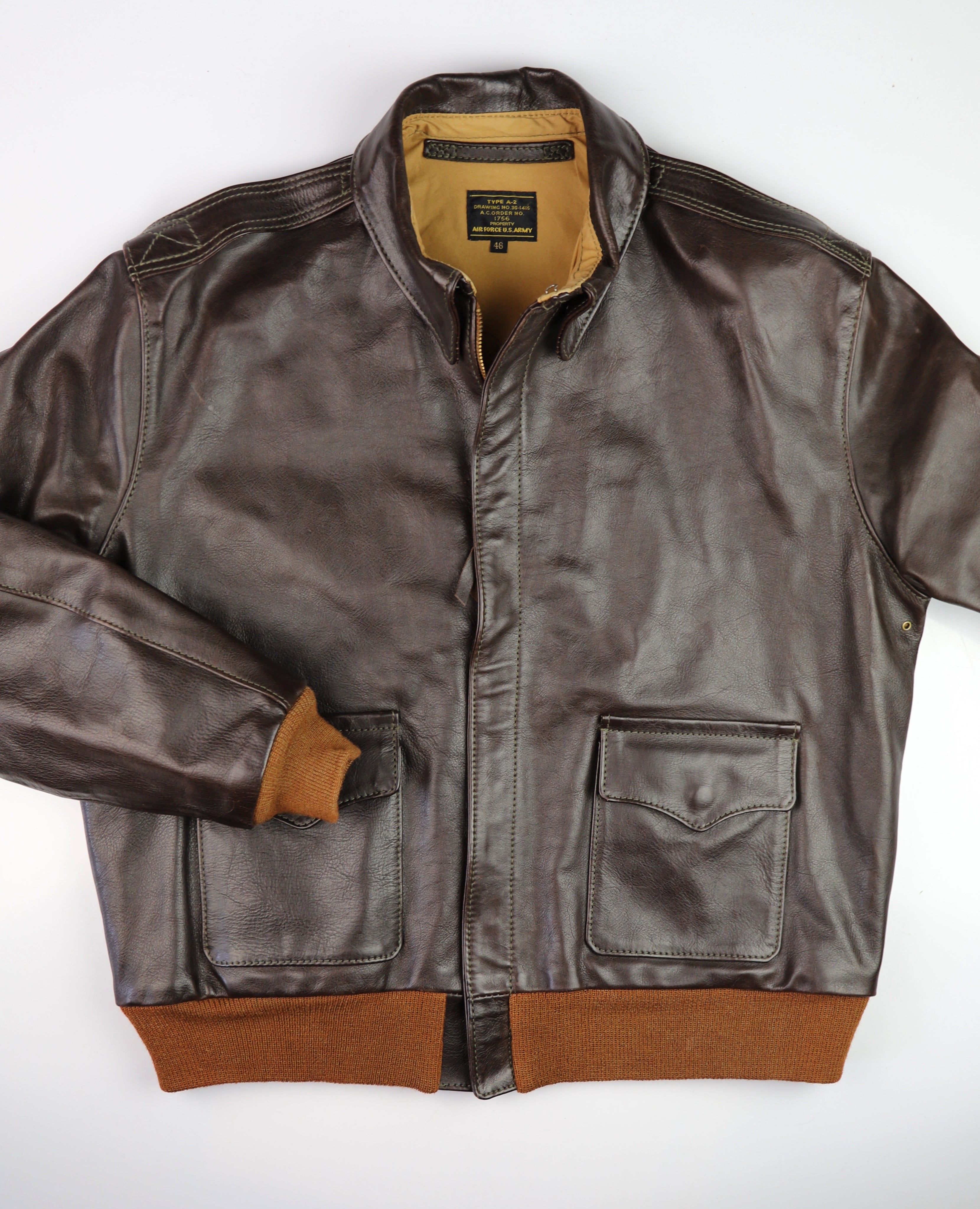 Aero A-2 Military Flight Jacket, size 46, Dark Seal Vicenza, Gently Worn
