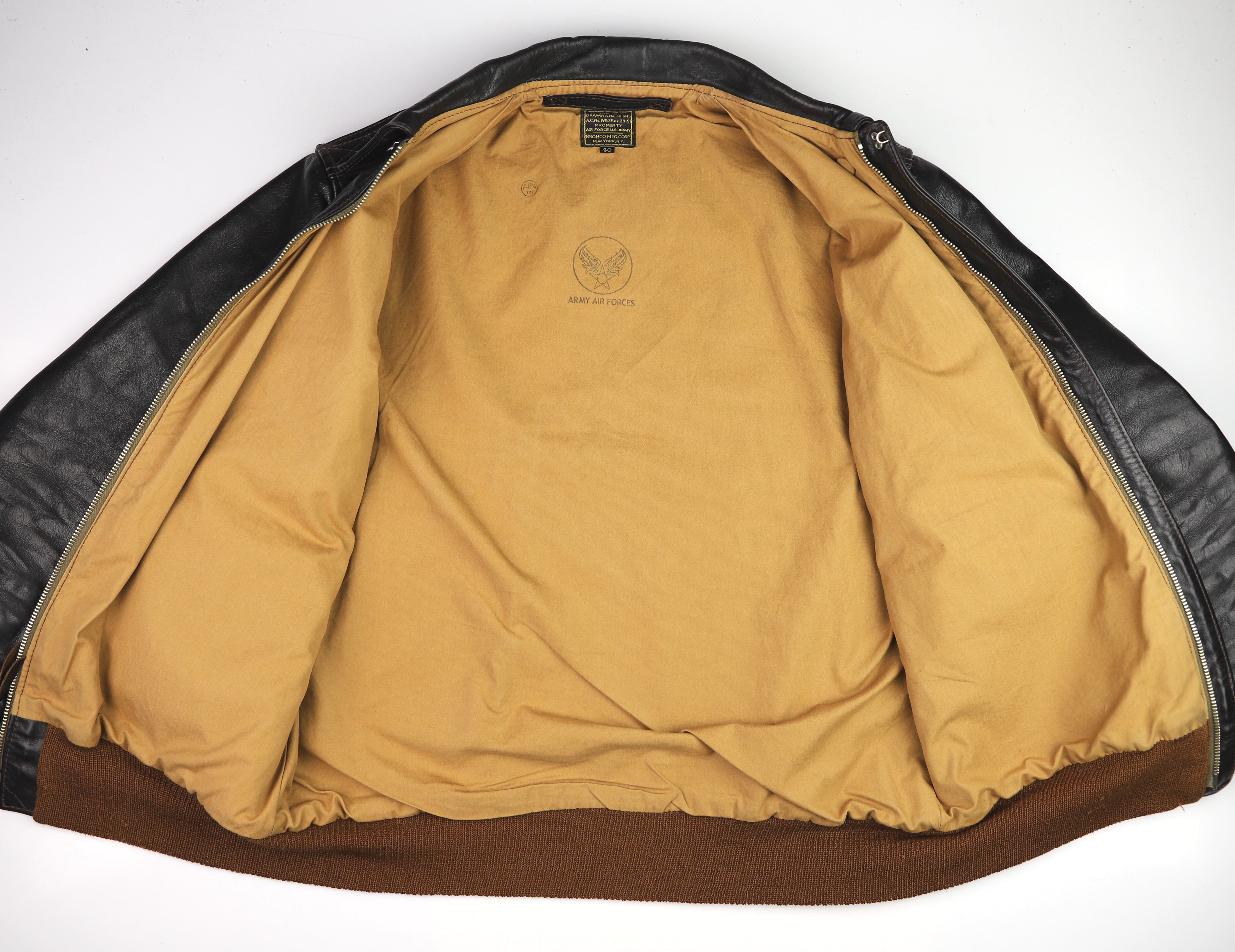 Aero A-2 Military Flight Jacket, size 40, Blackened Brown, Gently Worn