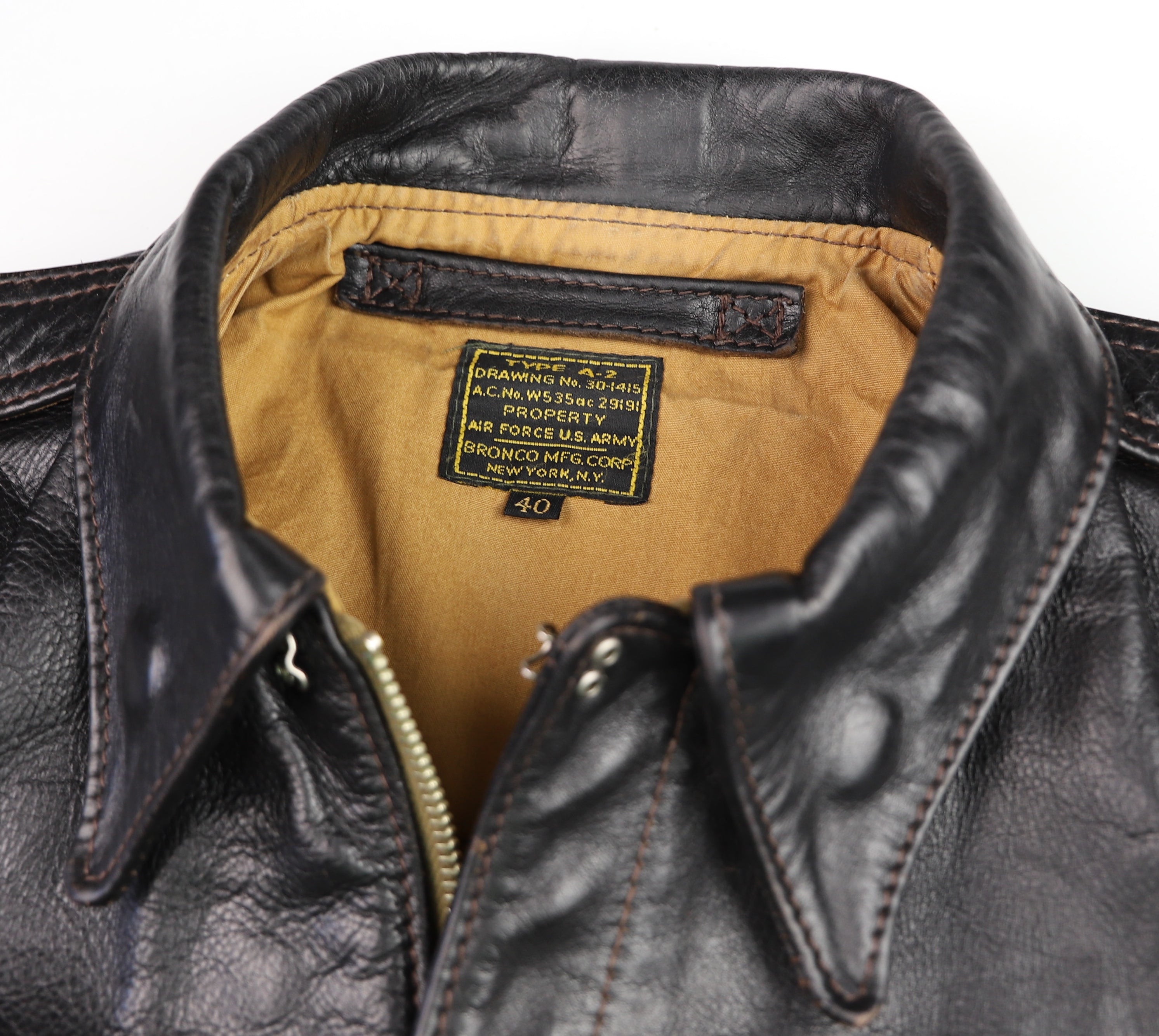 Aero A-2 Military Flight Jacket, size 40, Blackened Brown, Gently Worn