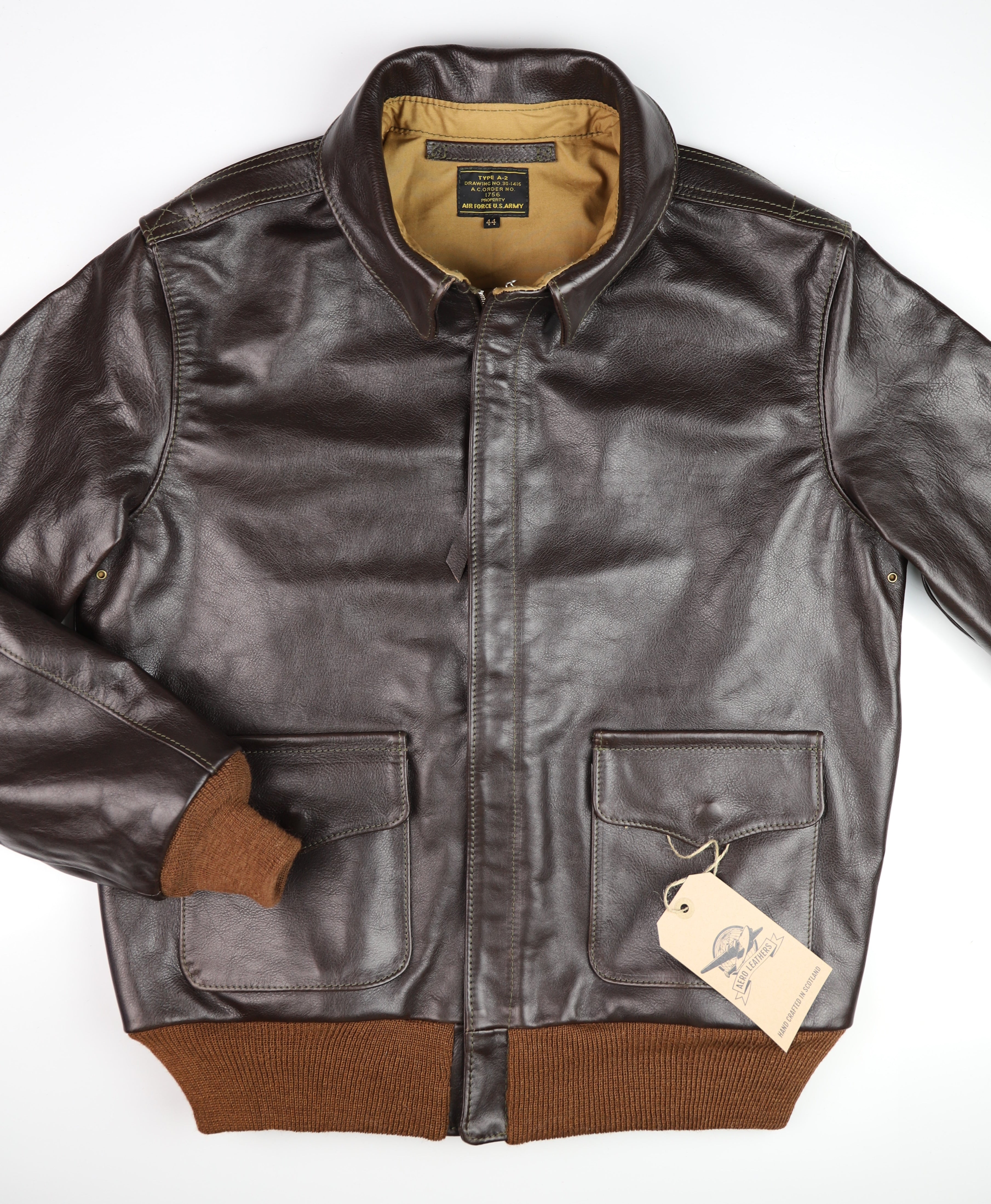 Aero A-2 Military Flight Jacket, size 44, Dark Seal Vicenza Horsehide