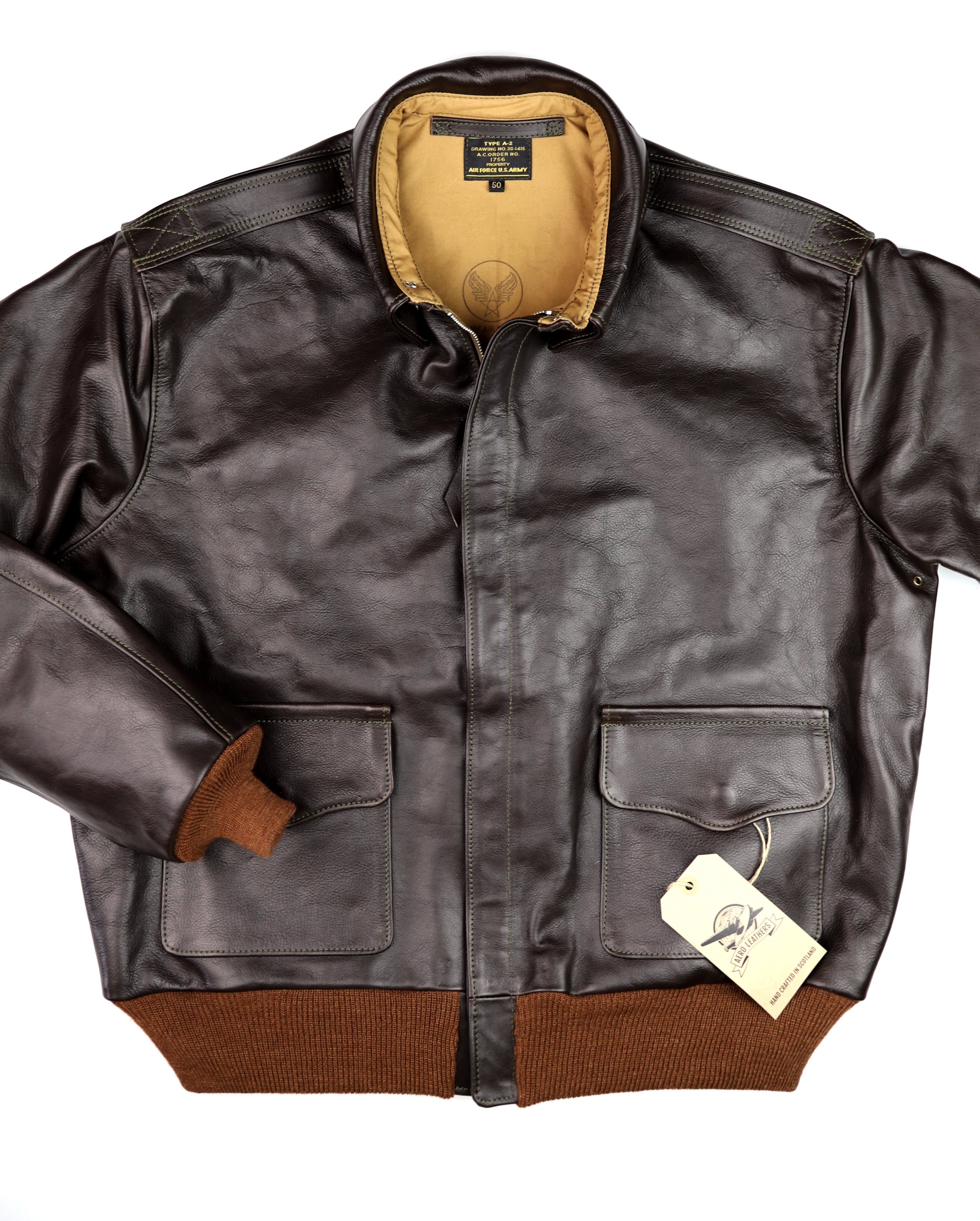 Aero A-2 Military Flight Jacket, size 50, Dark Seal Vicenza Horsehide