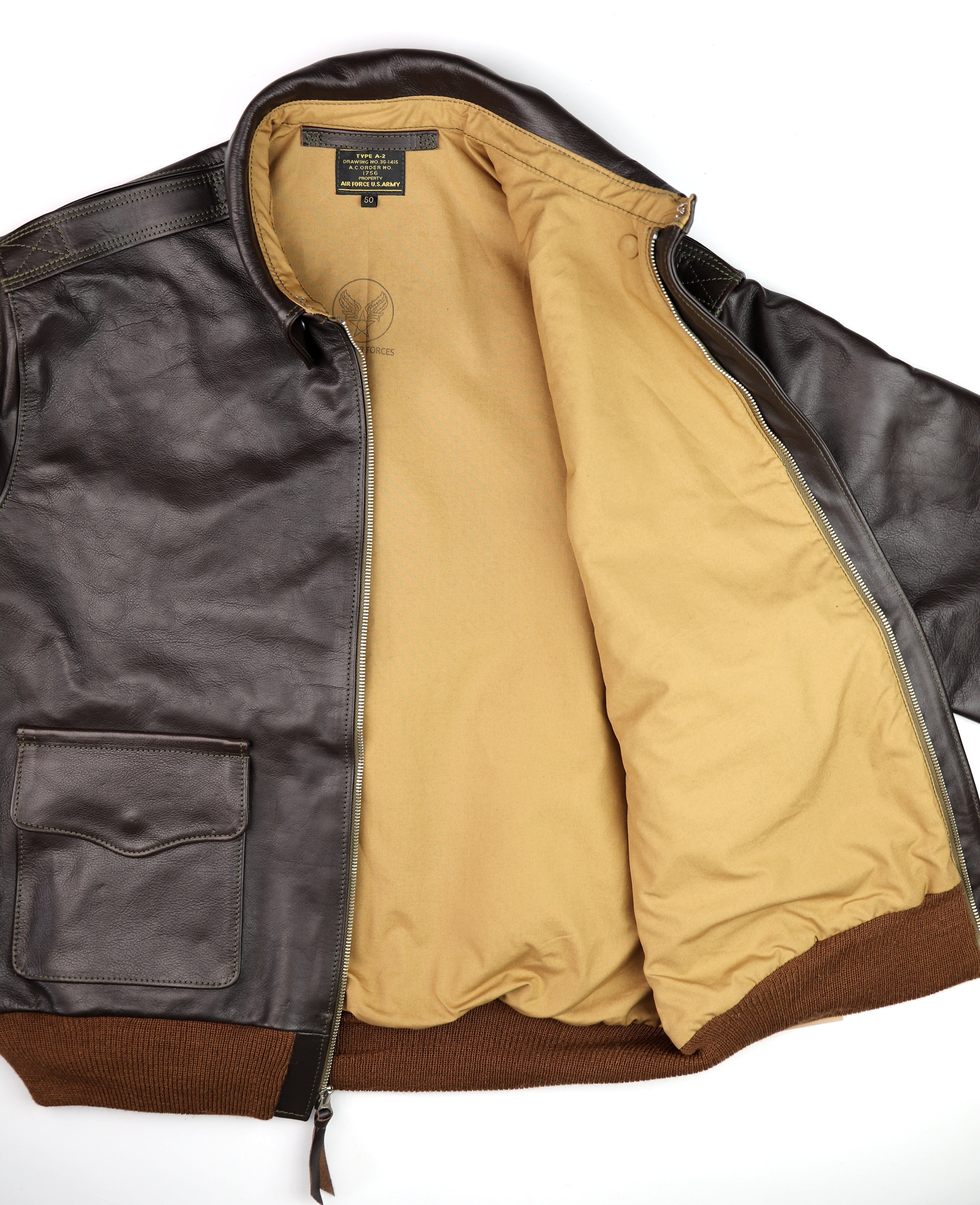 Aero A-2 Military Flight Jacket, size 50, Dark Seal Vicenza Horsehide
