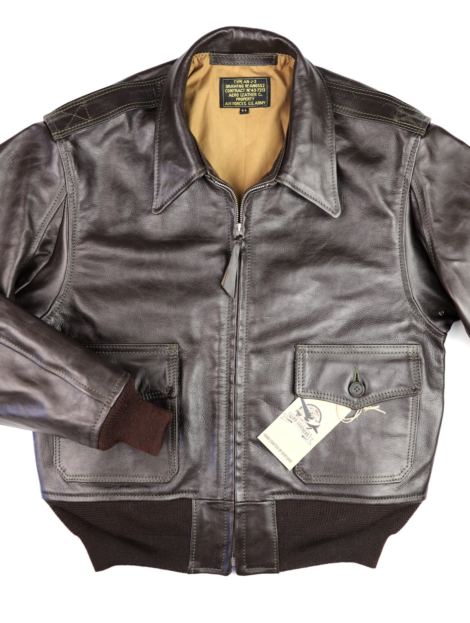 Aero AN-J-3 Military Flight Jacket, size 44, Dark Seal Vicenza Horsehide, Almost New