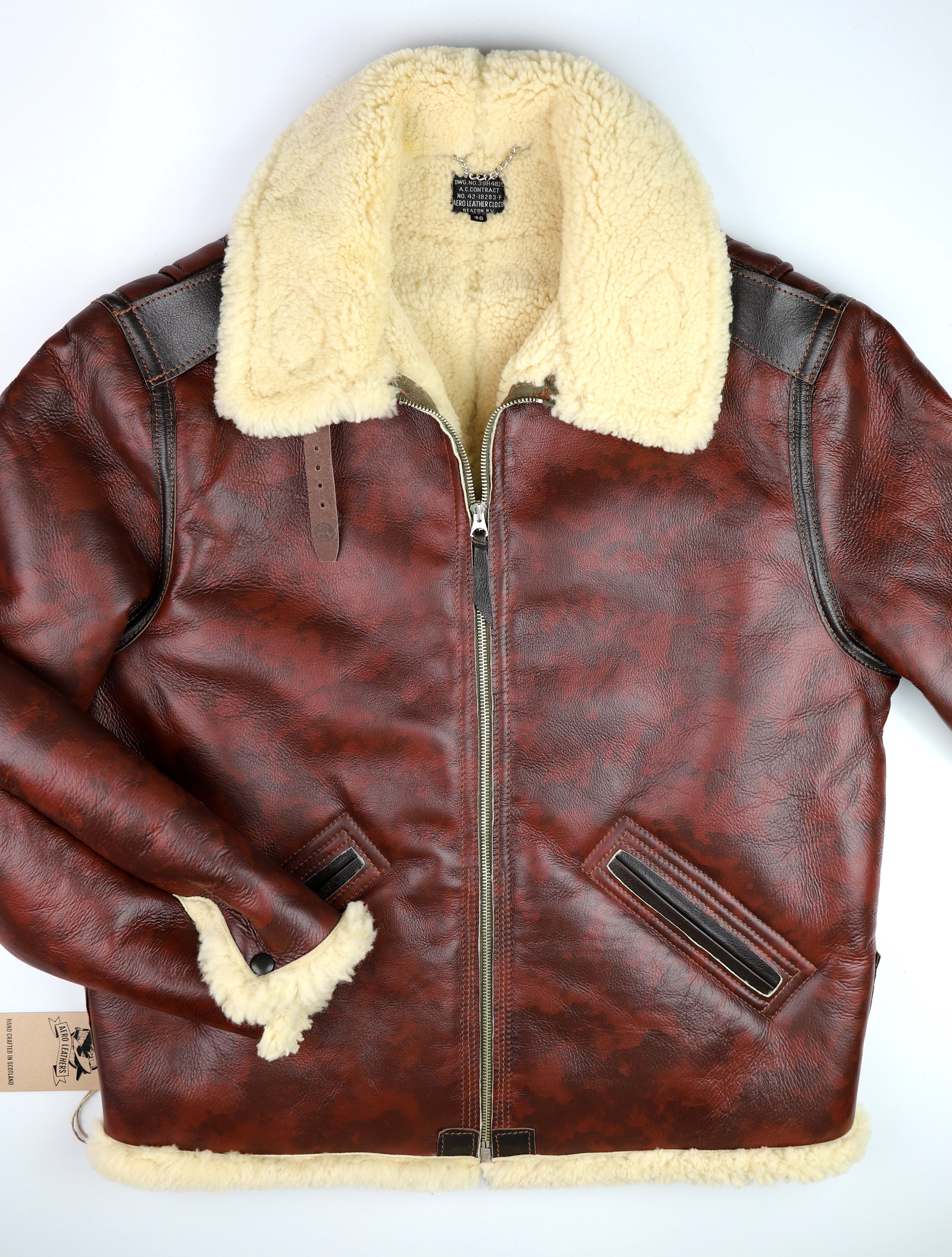 Aero Two-Tone B-6 Military Flight Jacket, size 46, Redskin with Dark Seal Vicenza Horsehide Trim