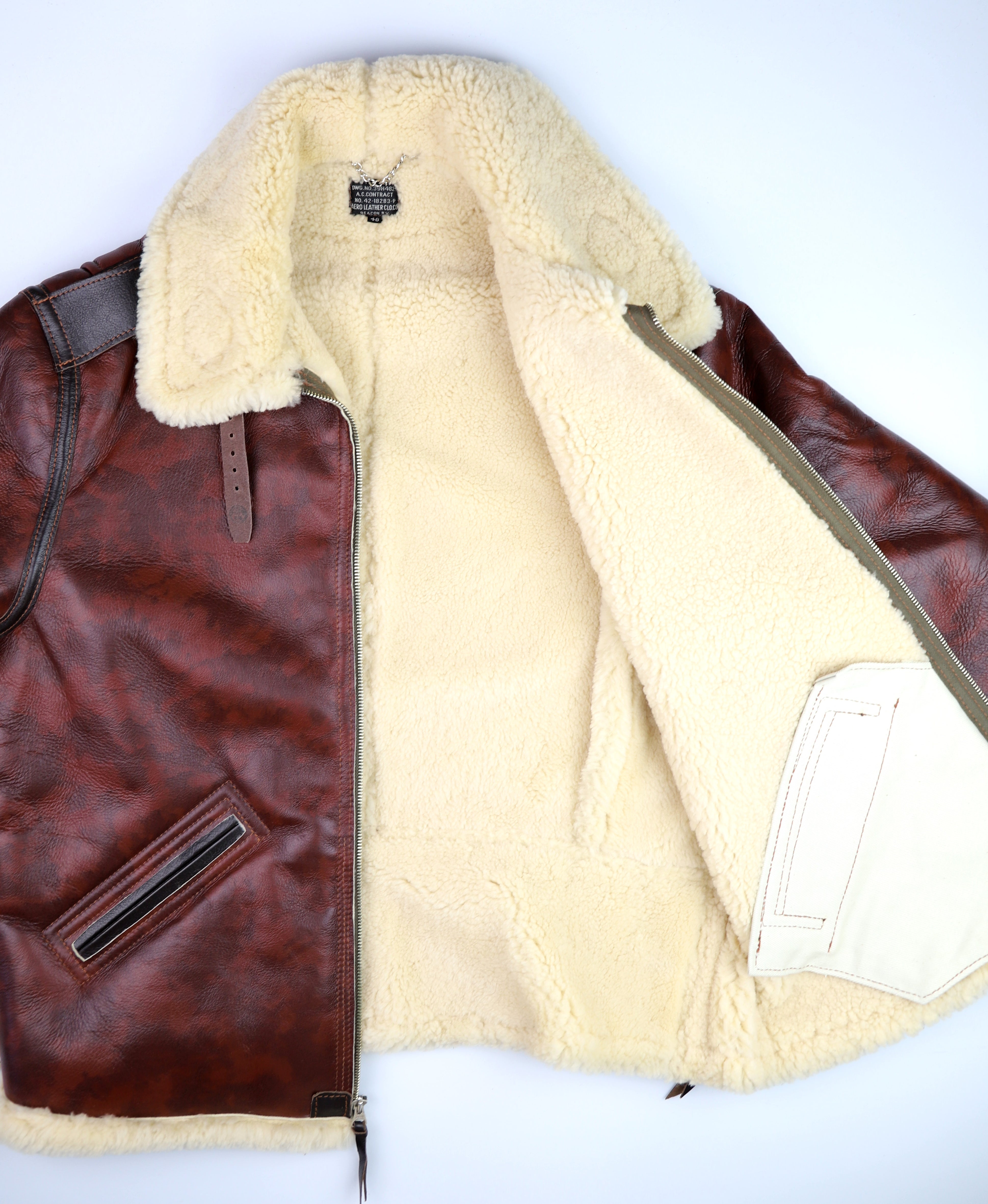 Aero Two-Tone B-6 Military Flight Jacket, size 46, Redskin with Dark Seal Vicenza Horsehide Trim