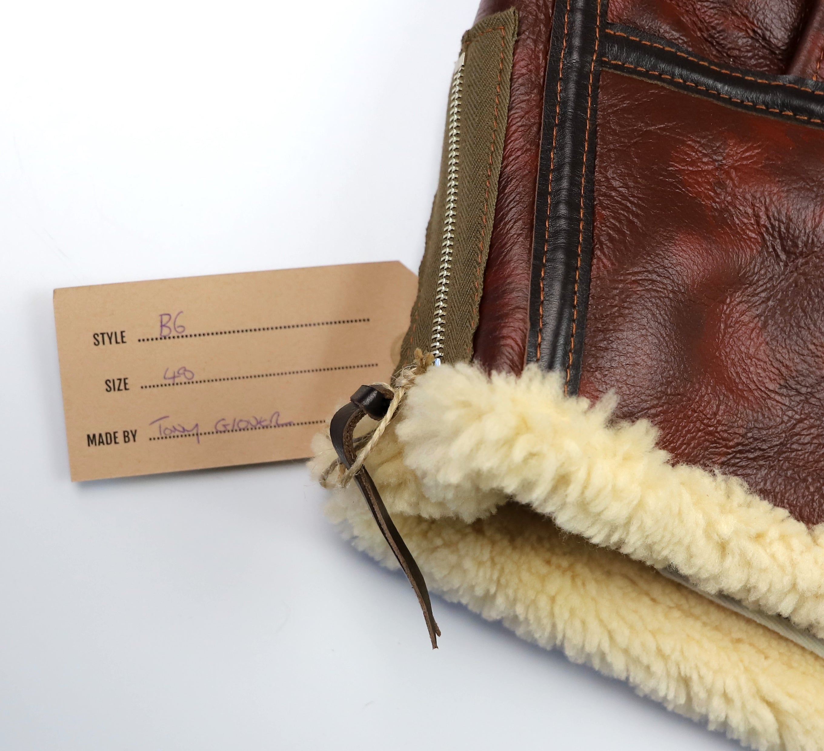 Aero Two-Tone B-6 Military Flight Jacket, size 48, Redskin with Dark Seal Vicenza Horsehide Trim