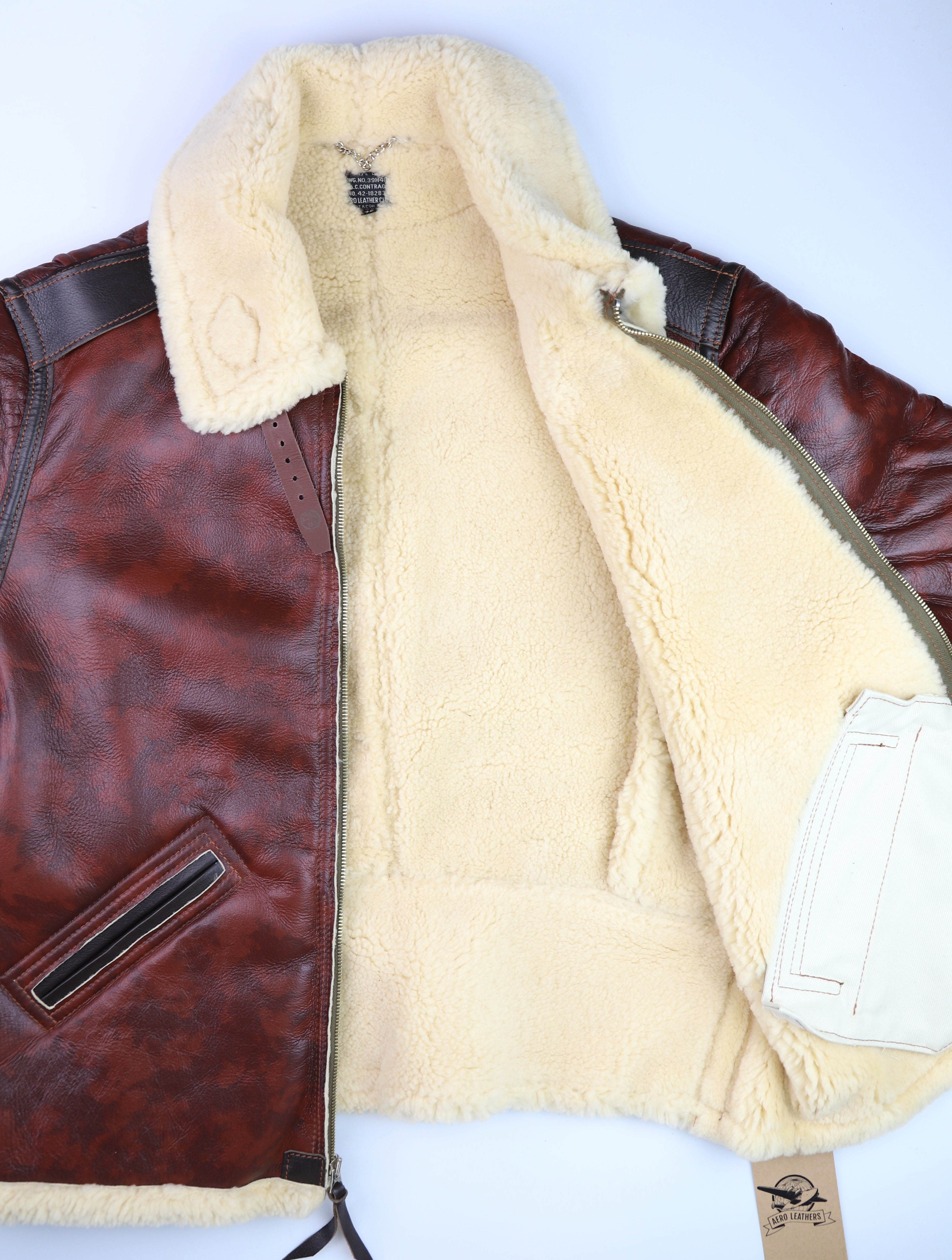 Aero Two-Tone B-6 Military Flight Jacket, size 48, Redskin with Dark Seal Vicenza Horsehide Trim