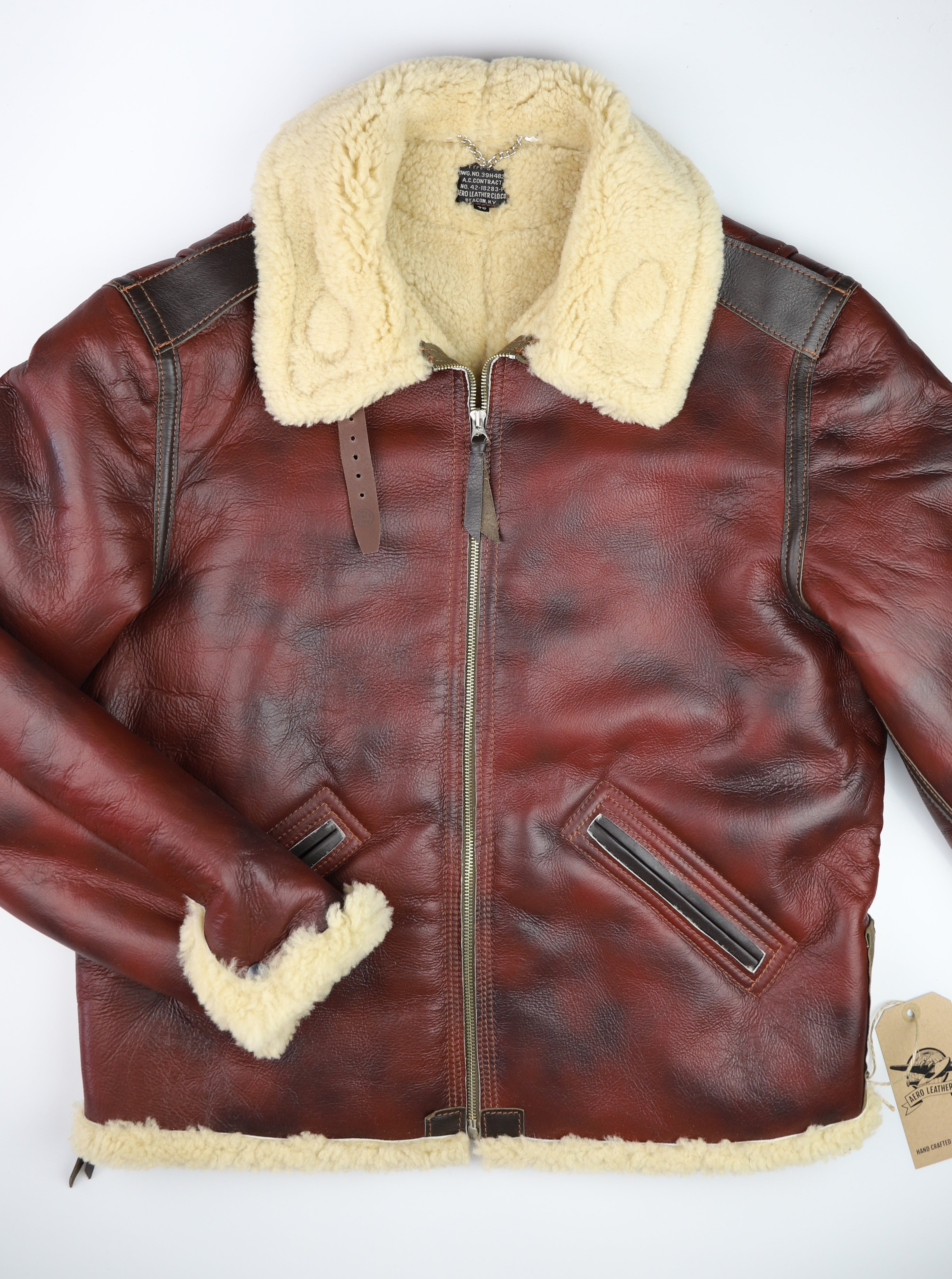 Aero Two-Tone B-6 Military Flight Jacket, size 46, Redskin with Dark Seal Vicenza Horsehide Trim