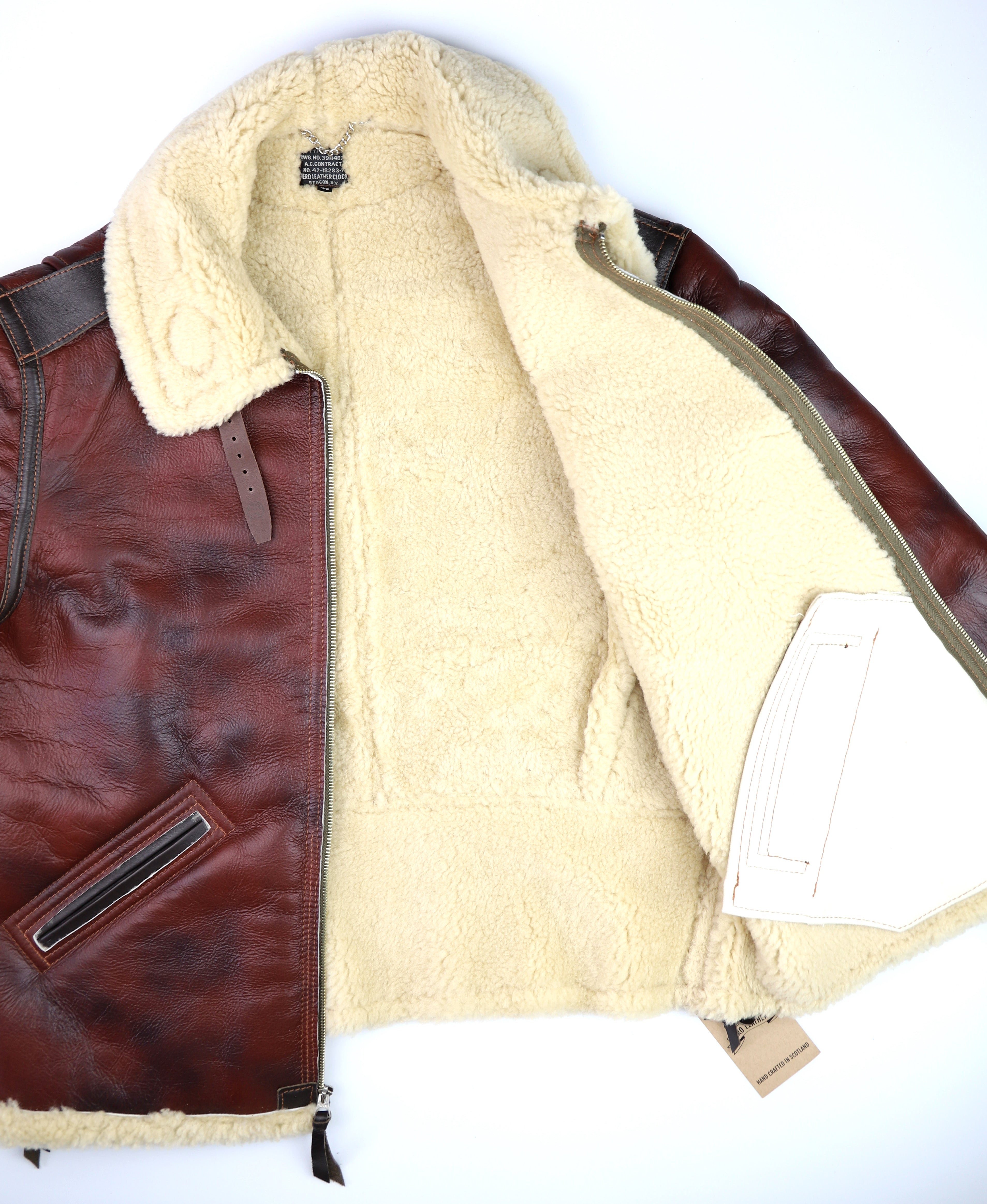 Aero Two-Tone B-6 Military Flight Jacket, size 46, Redskin with Dark Seal Vicenza Horsehide Trim
