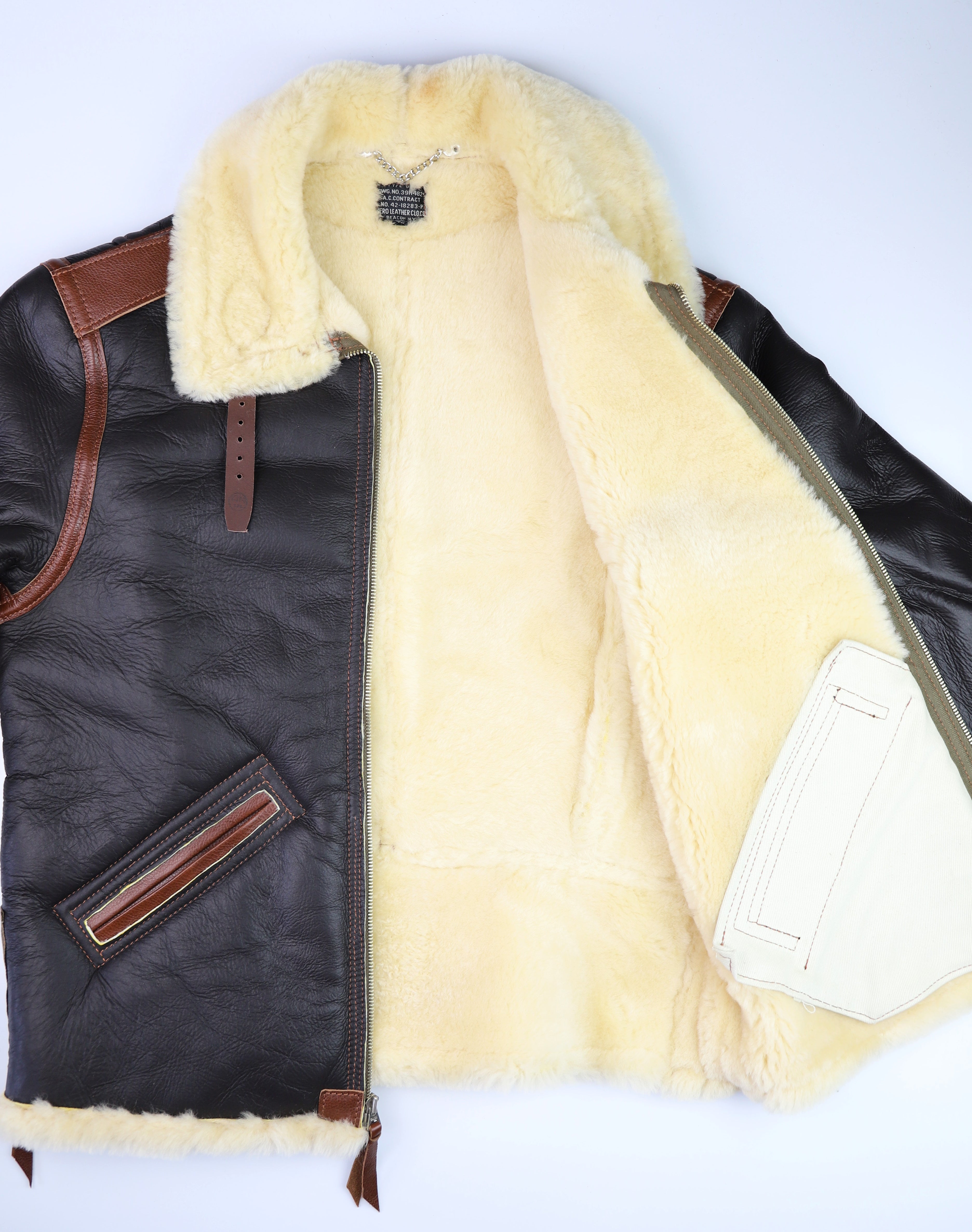 Aero B-6 Military Flight Jacket, size 42, Seal Brown with Russet Vicenza Horsehide Trim