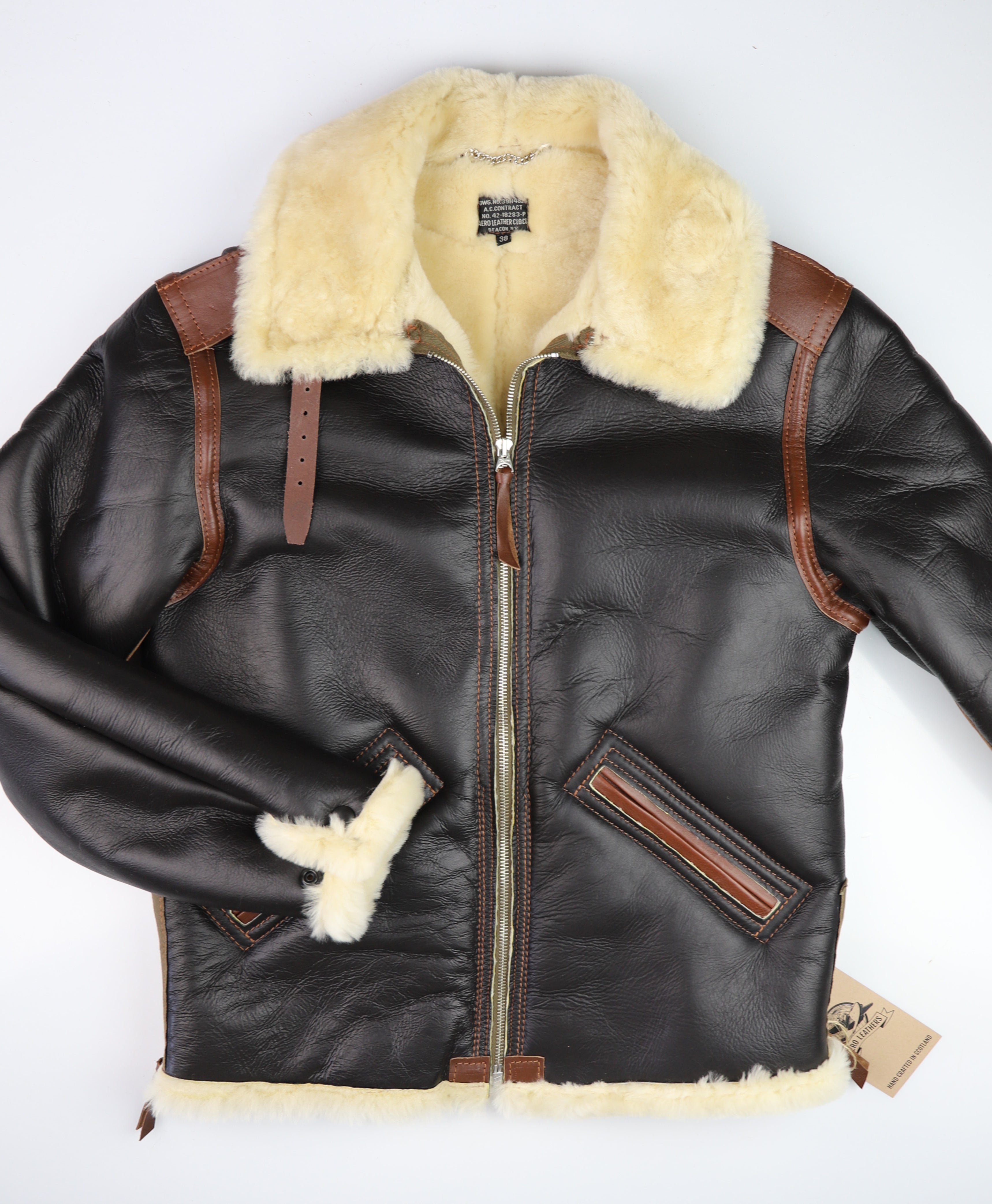 Aero B-6 Military Flight Jacket, size 38, Seal Brown with Russet Vicenza Trim