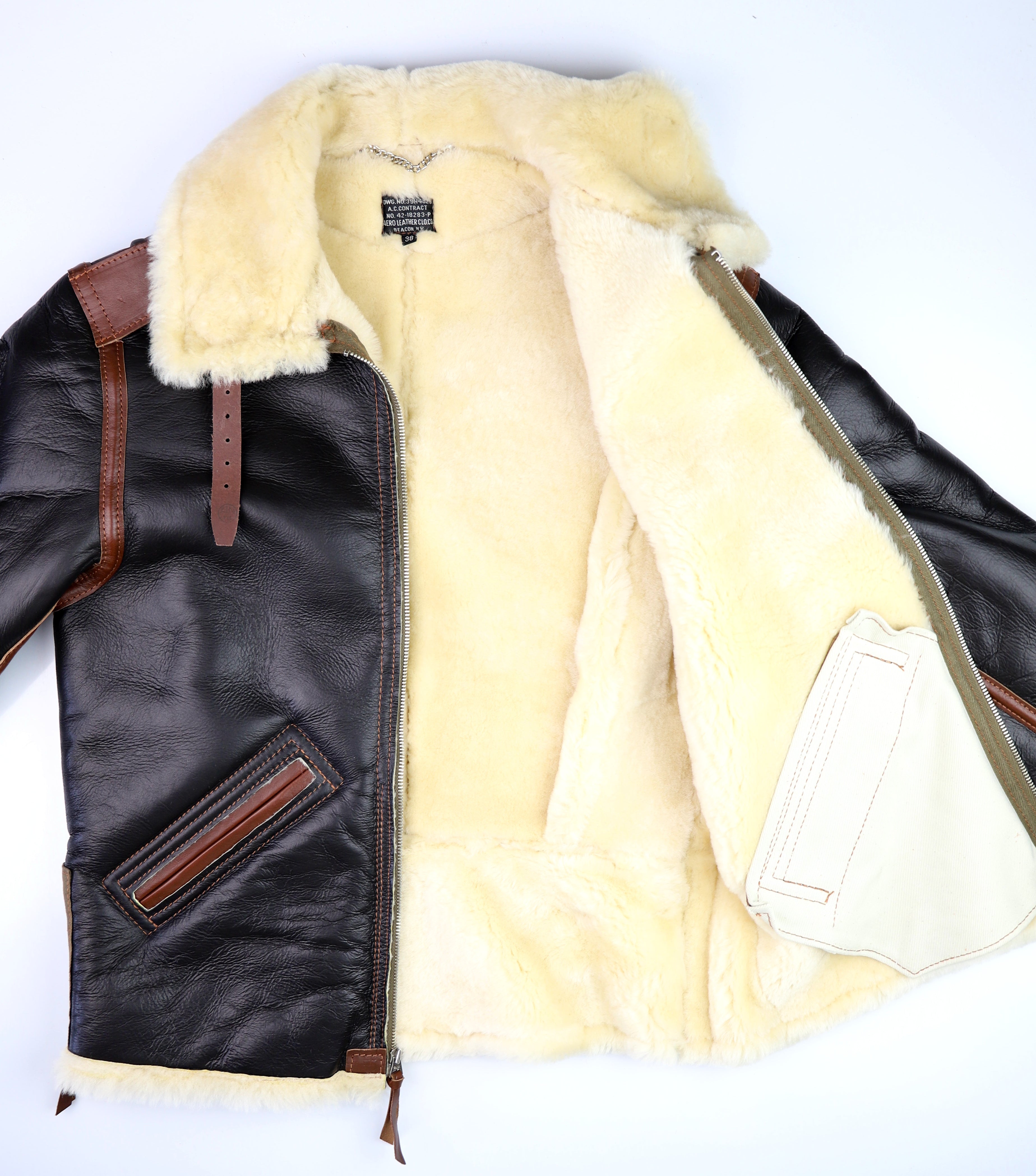 Aero B-6 Military Flight Jacket, size 38, Seal Brown with Russet Vicenza Trim