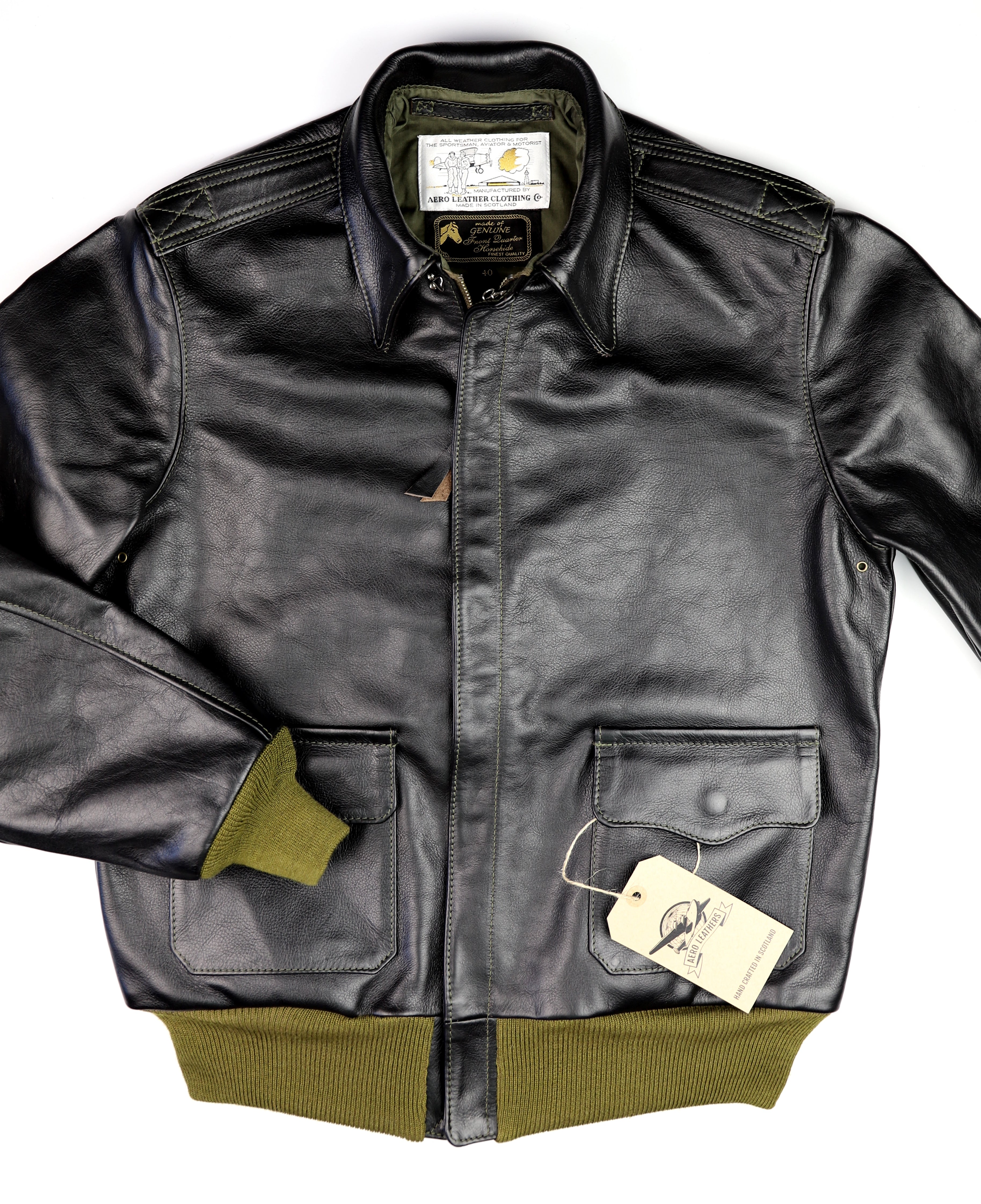 Aero A-2 Military Flight Jacket, size 40, Blackened Brown Vicenza Horsehide