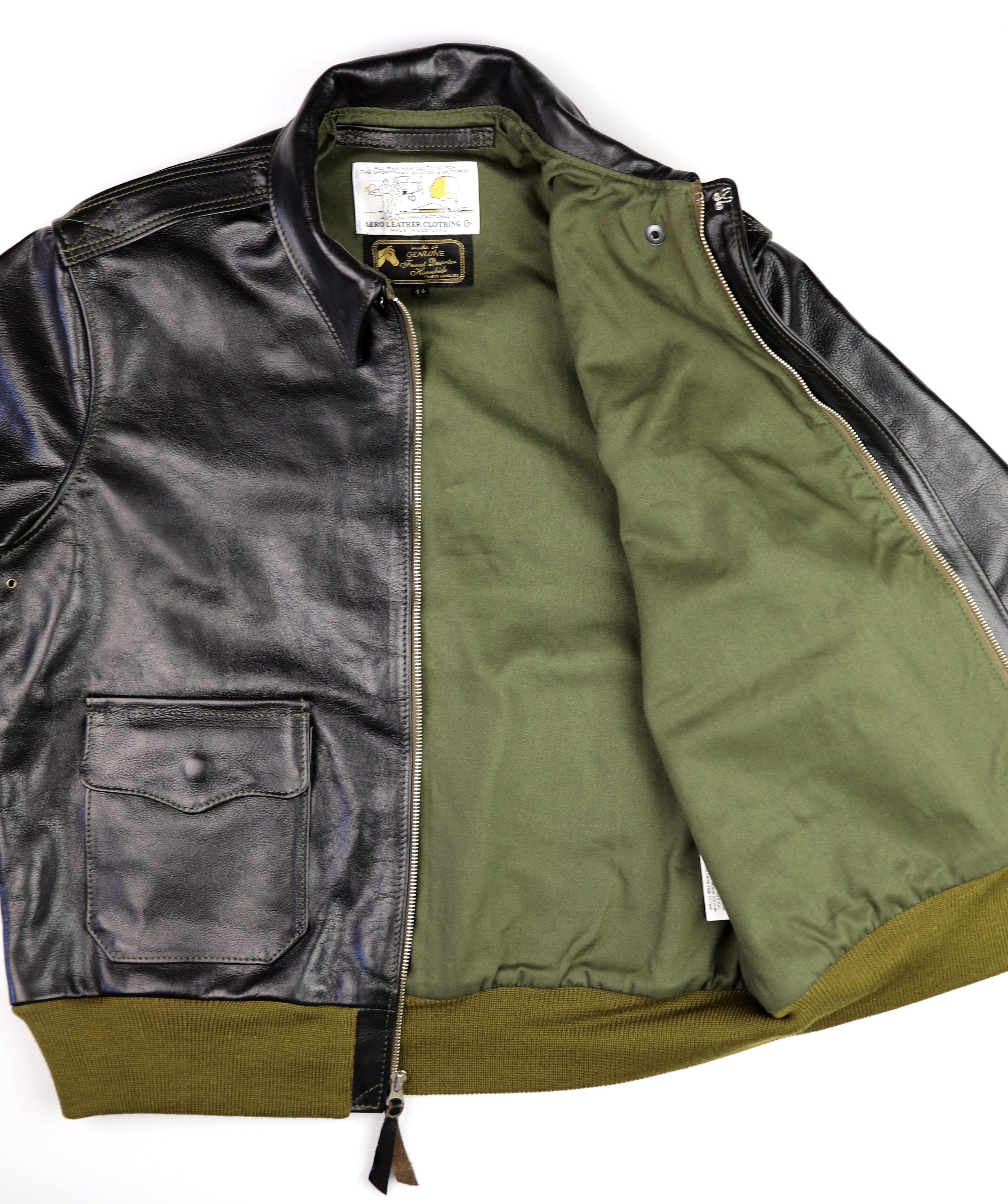 Aero A-2 Military Flight Jacket, size 44, Blackened Brown Vicenza Horsehide