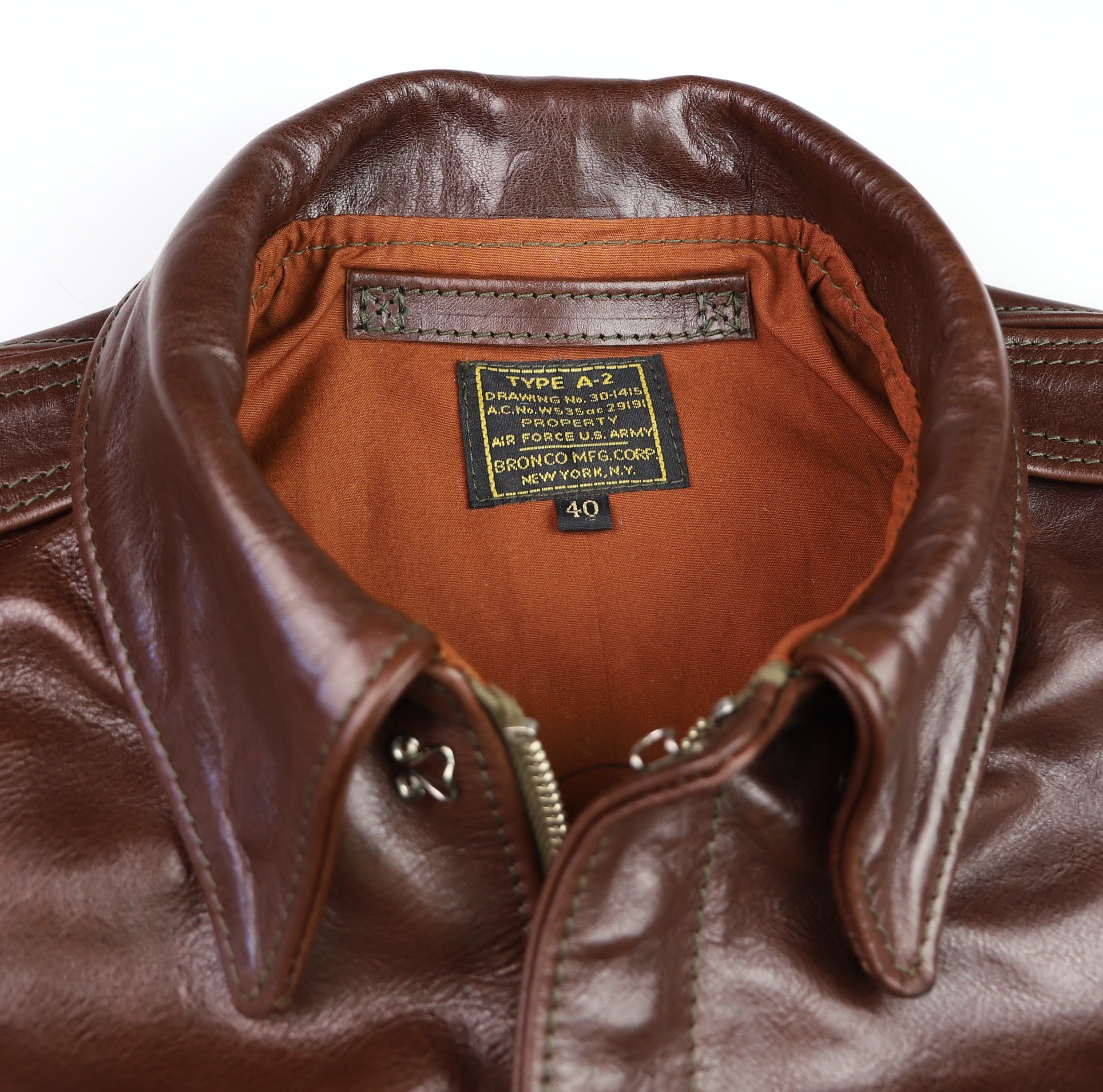 Aero A-2 Military Flight Jacket, size 40, Tobacco Badalassi Cowhide