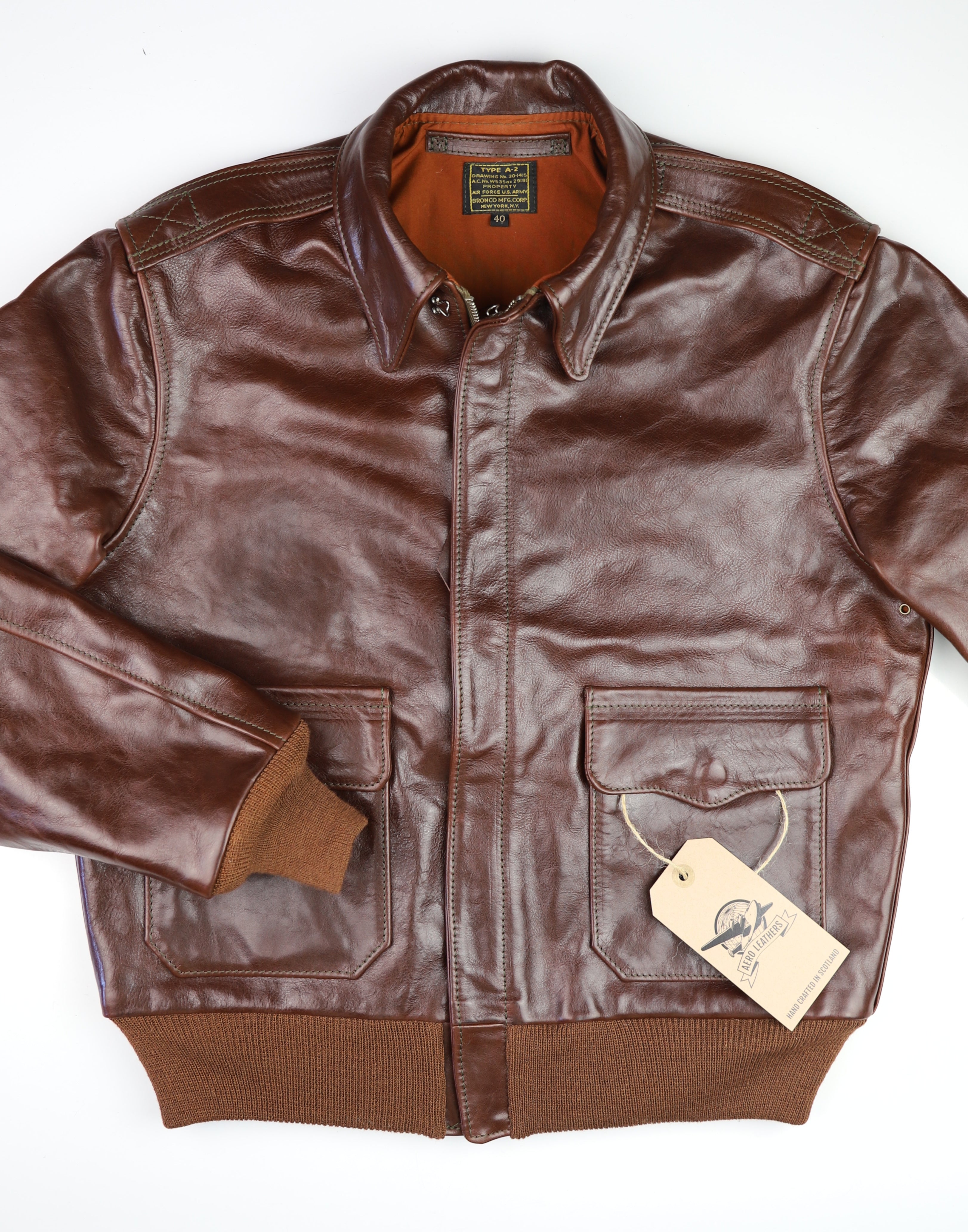 Aero A-2 Military Flight Jacket, size 40, Tobacco Badalassi Cowhide