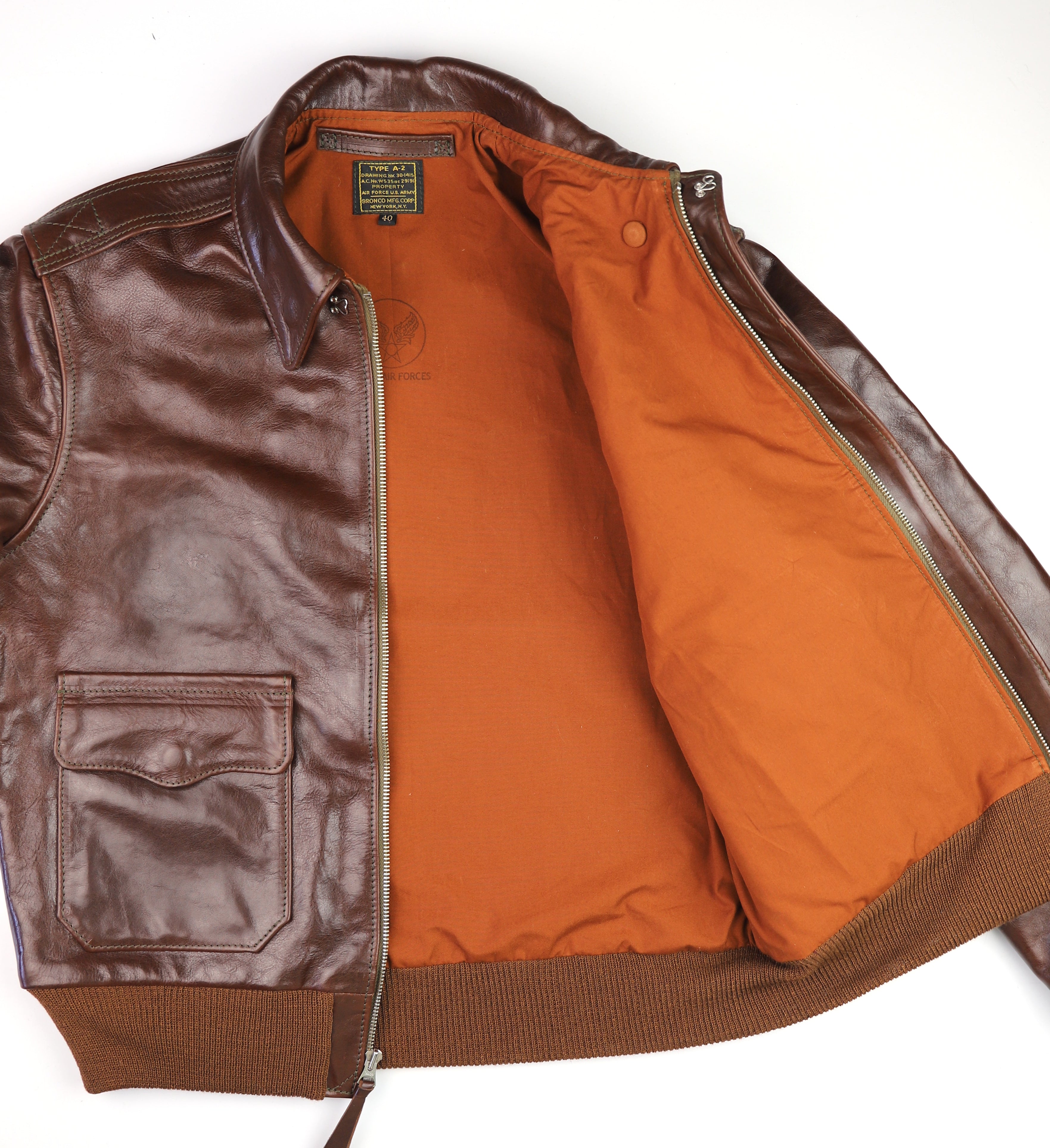 Aero A-2 Military Flight Jacket, size 40, Tobacco Badalassi Cowhide