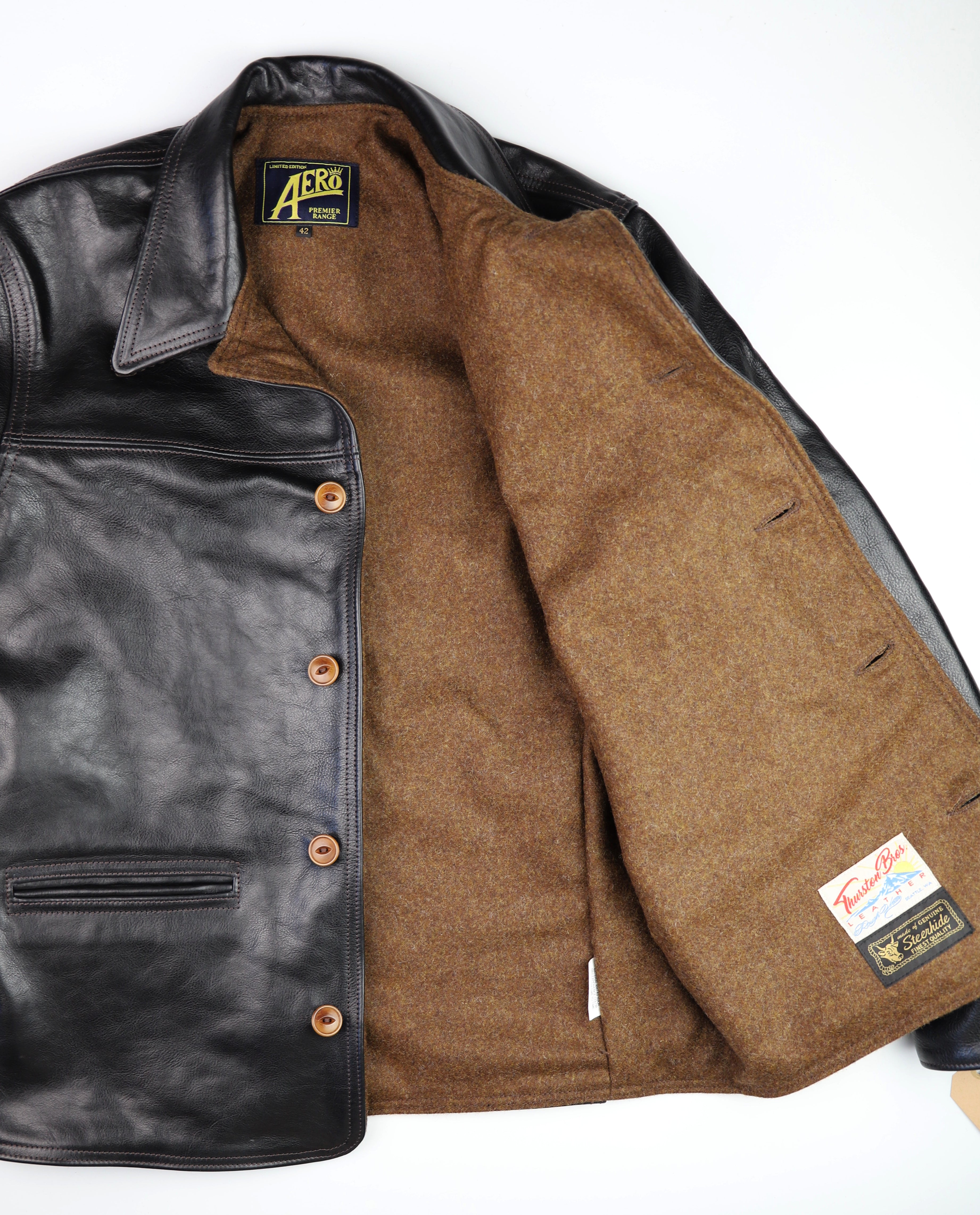 Aero Premier Work Coat, size 42, Black Badalassi Cowhide