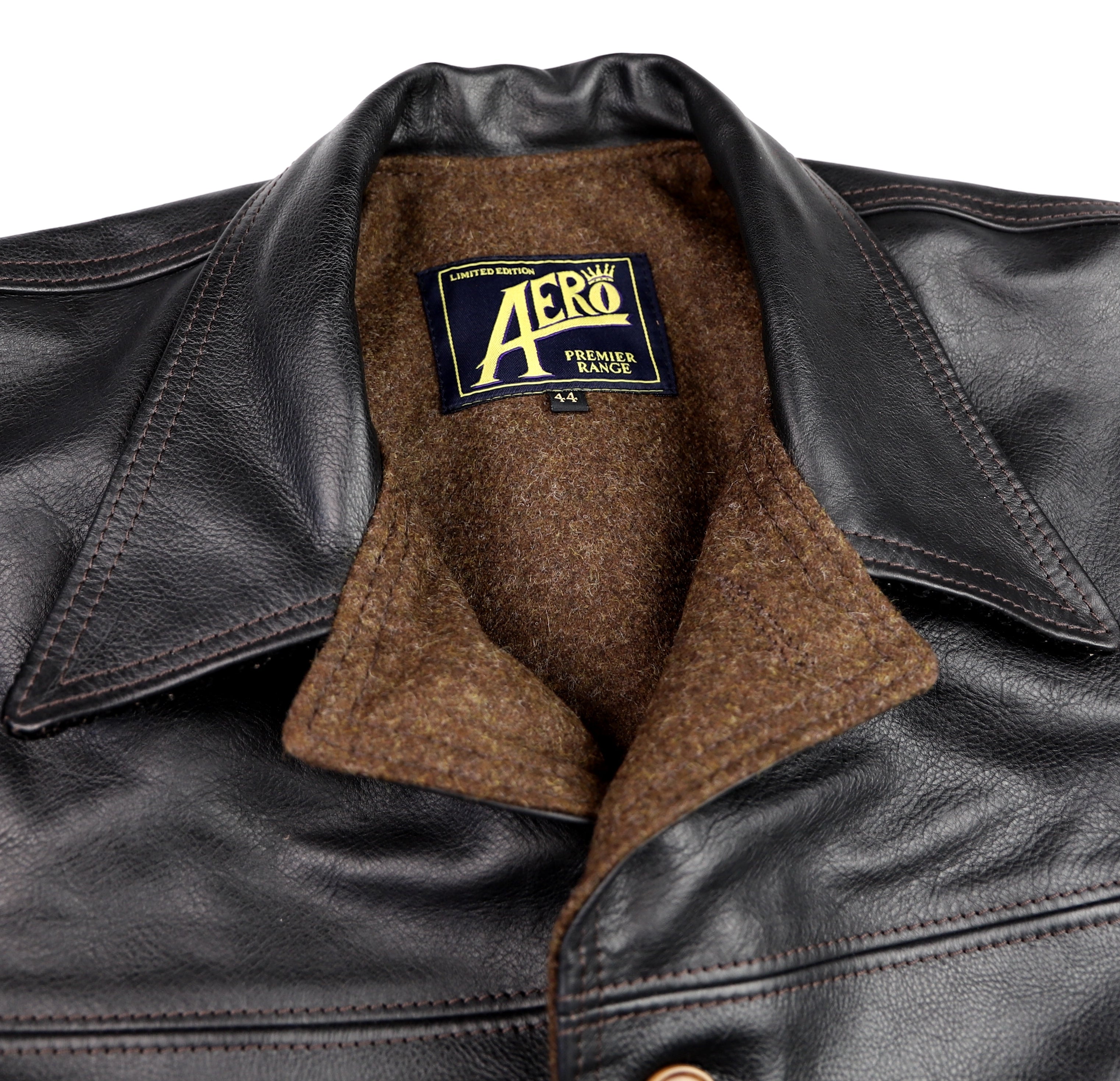 Aero Premier Work Coat, size 44, Blackened Brown Vicenza Horsehide