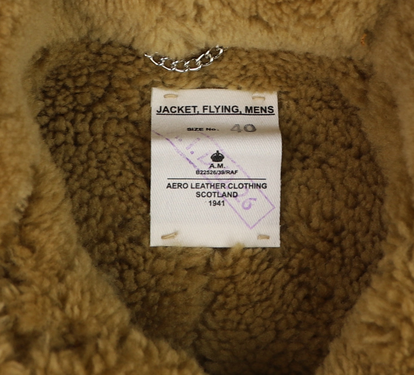 Aero RAF Battle of Britain Model Shearling Jacket, size 40, Seal Brown