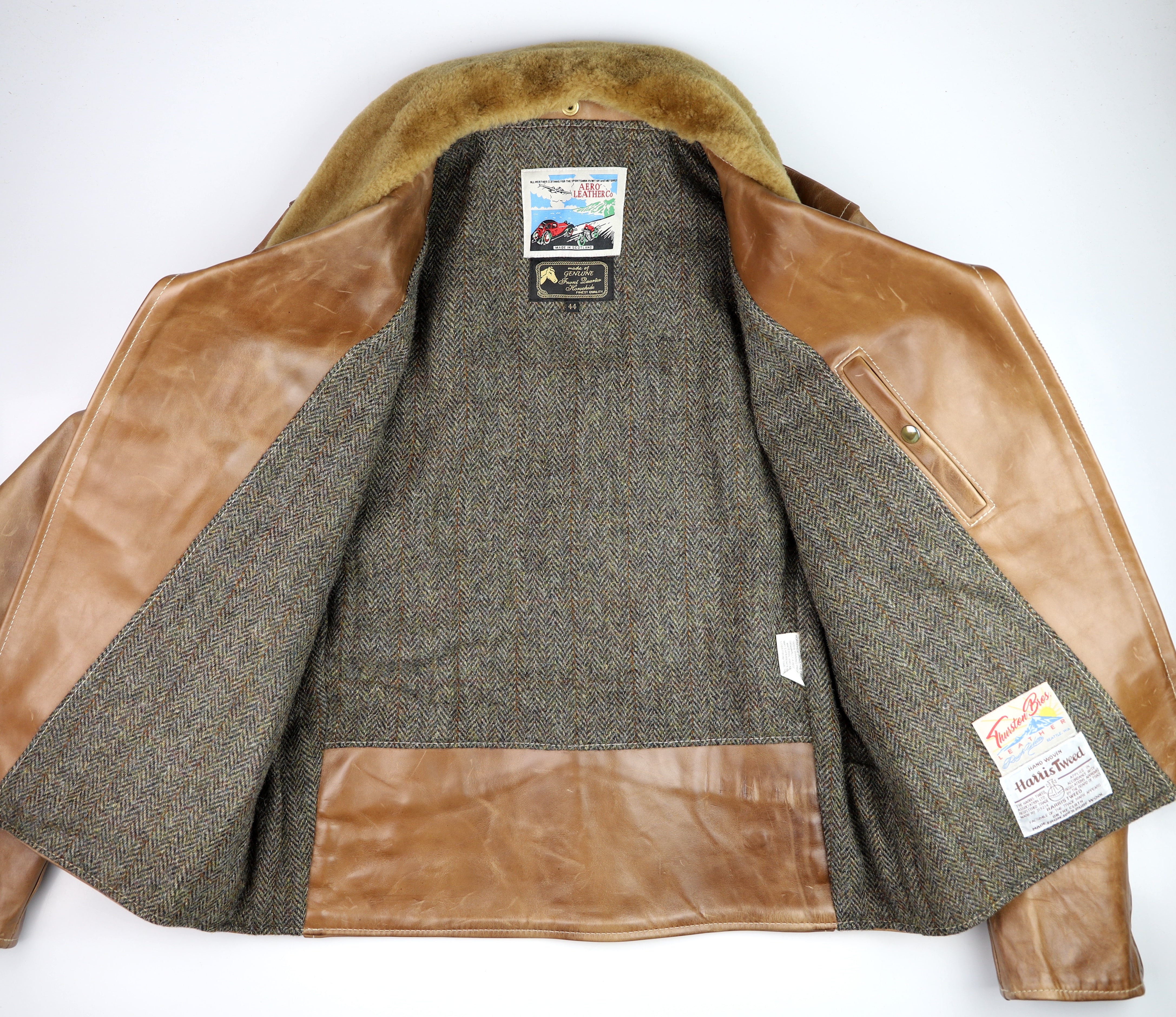 Aero Three-Pocket Ridley, Gently Worn, size 44, Natural CXL FQHH, Snap-off Mouton Collar