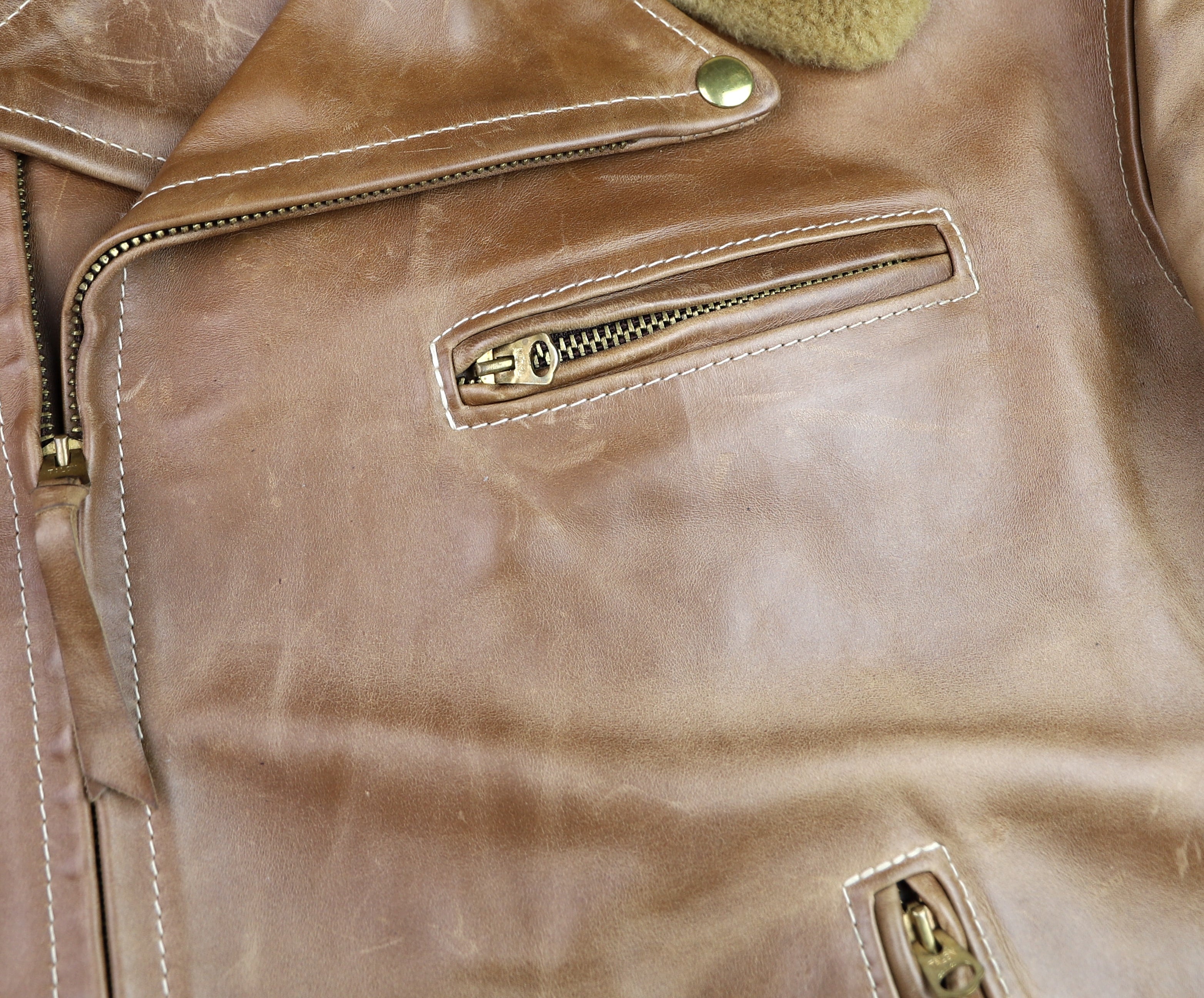 Aero Three-Pocket Ridley, Gently Worn, size 44, Natural CXL FQHH, Snap-off Mouton Collar