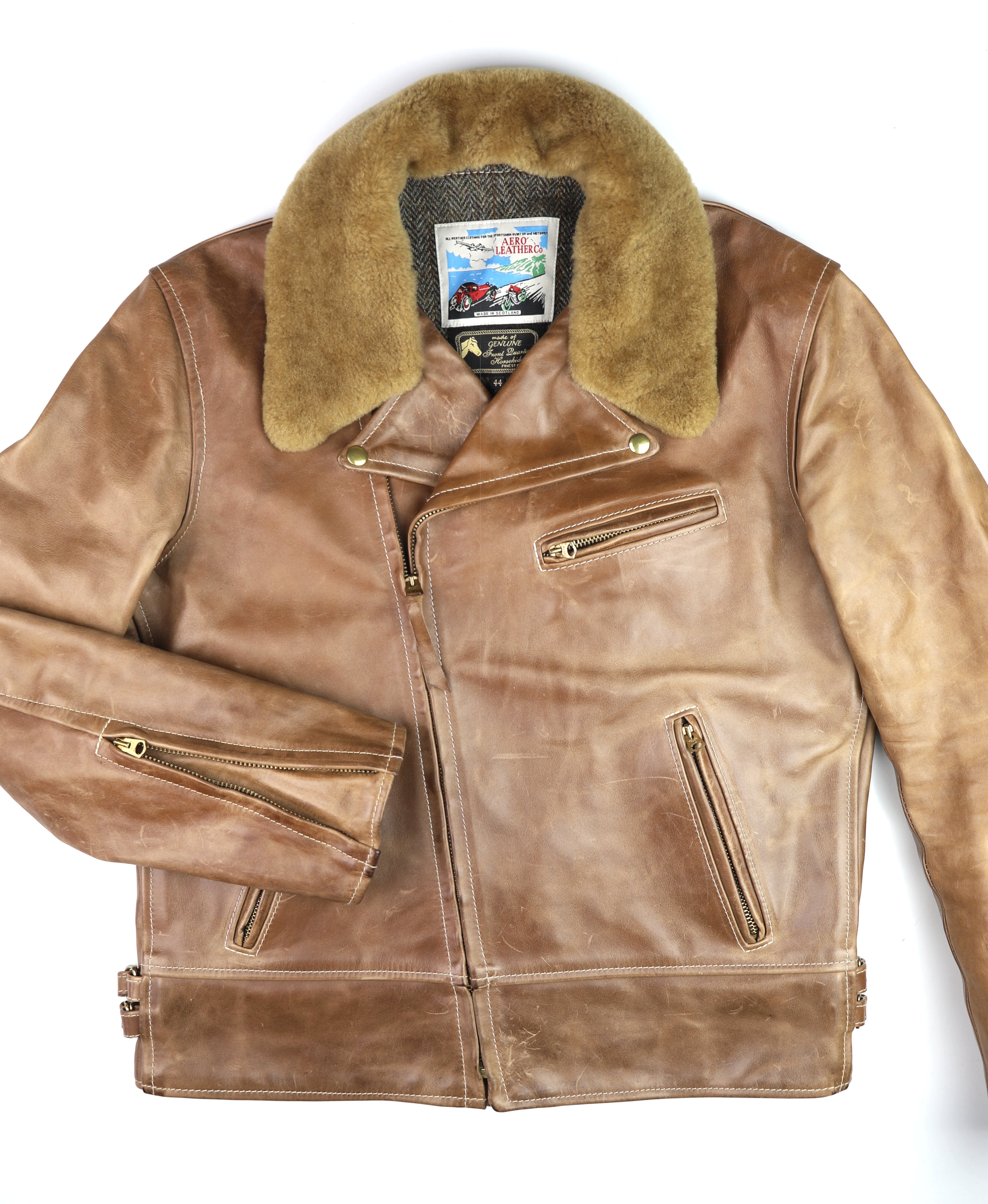 Aero Three-Pocket Ridley, Gently Worn, size 44, Natural CXL FQHH, Snap-off Mouton Collar