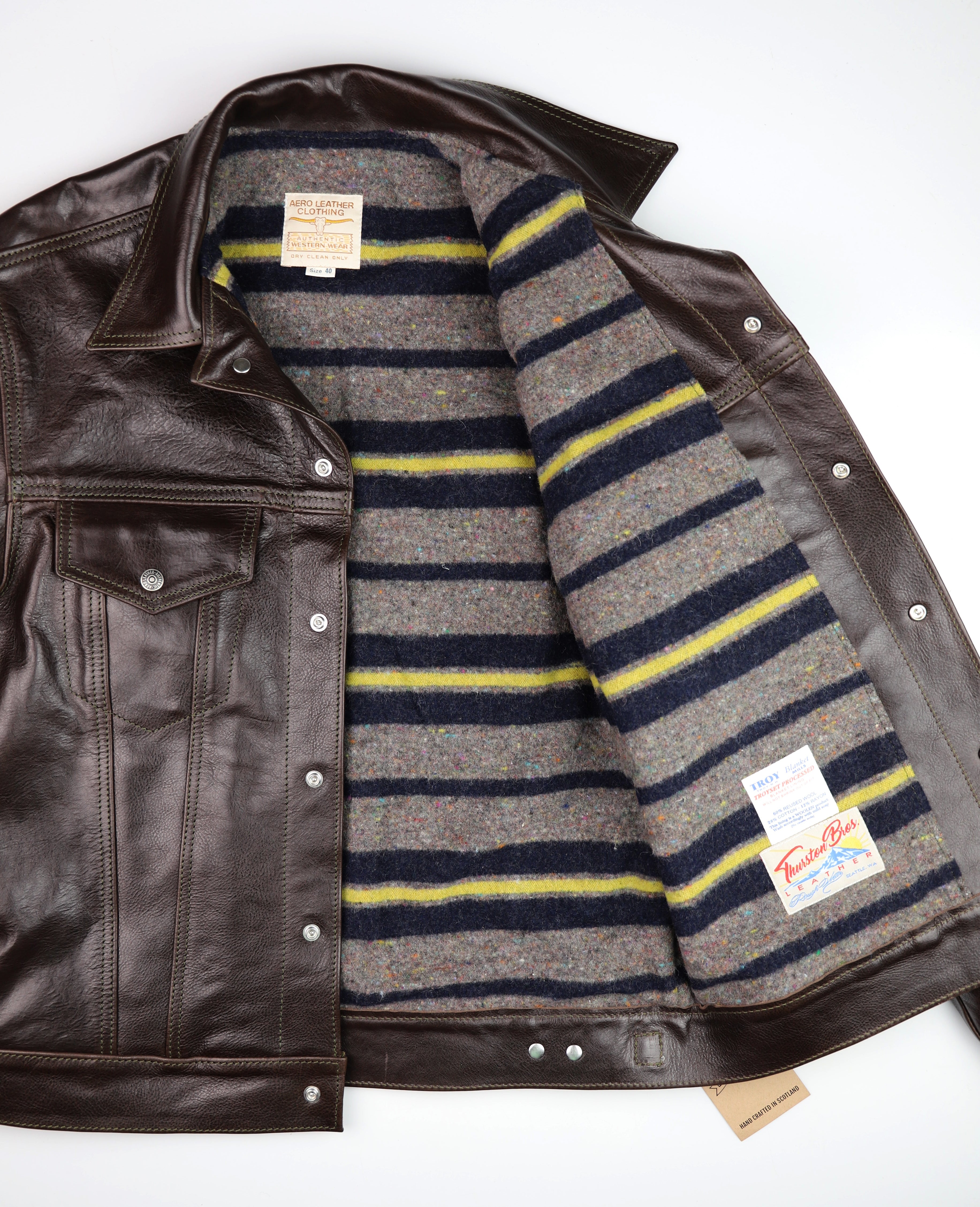 Aero 557XX Type 3 Jean Jacket, size 40, Chestnut Badalassi Cowhide