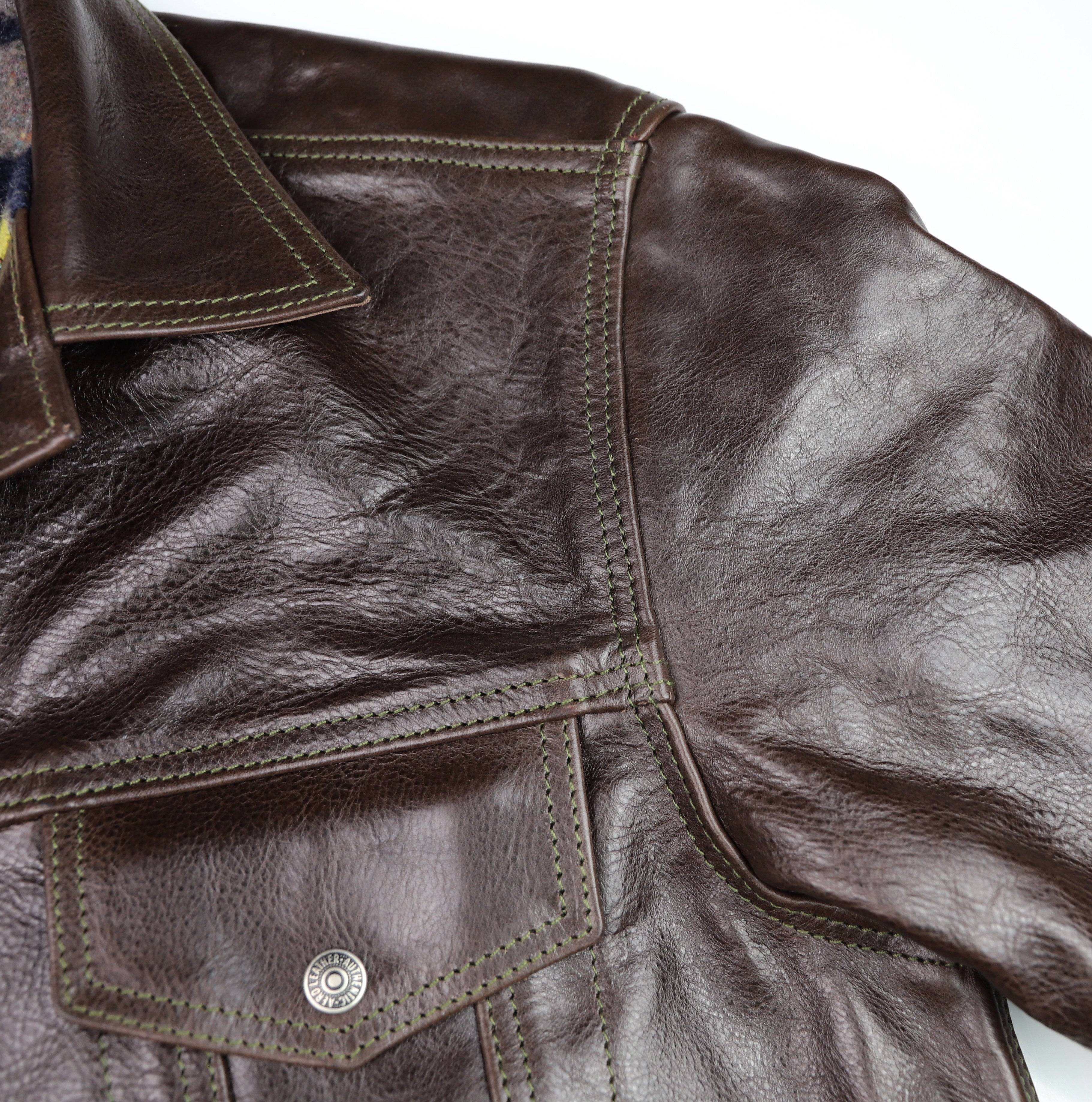 Aero 557XX Type 3 Jean Jacket, size 40, Chestnut Badalassi Cowhide