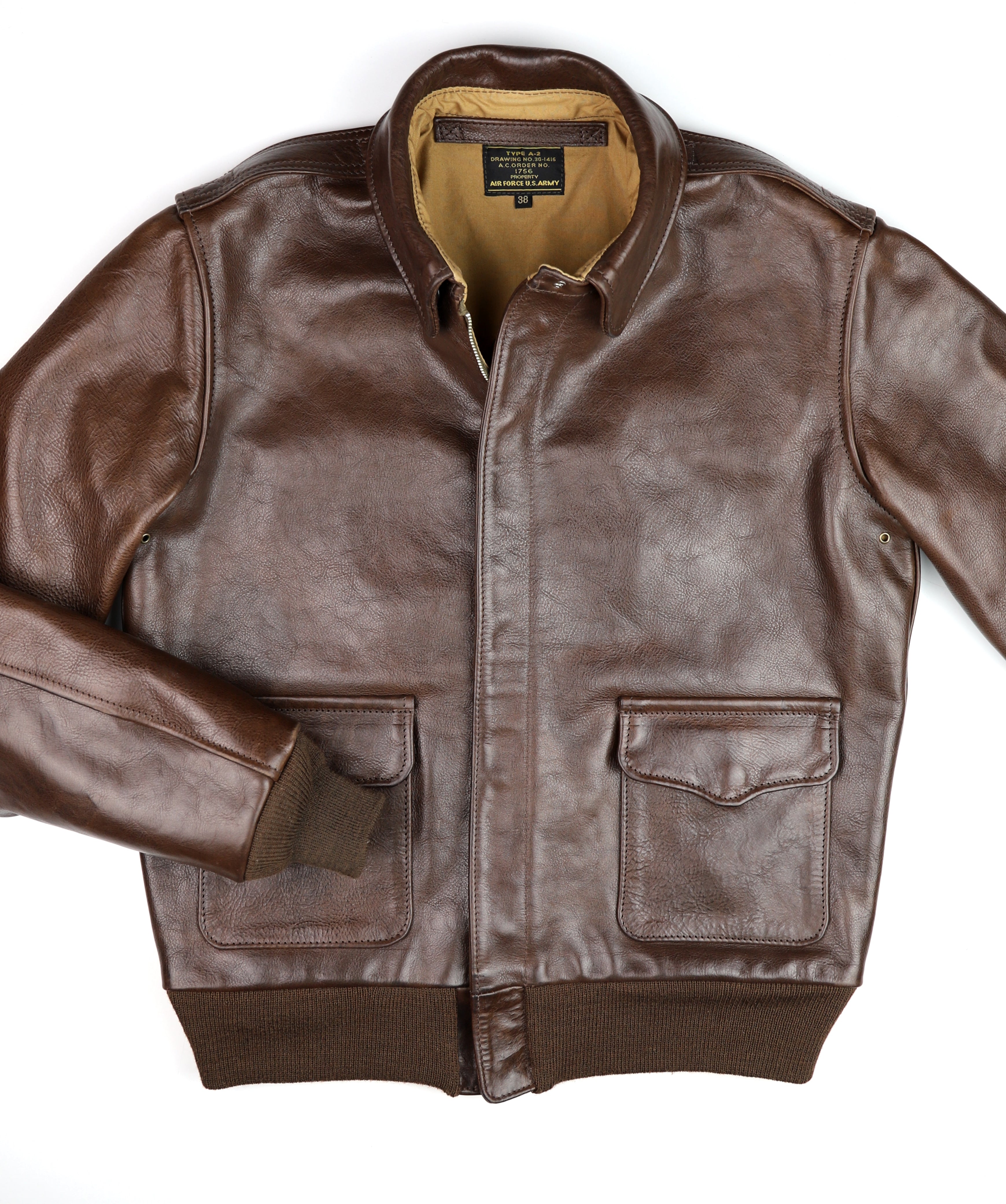 Aero A-2 Military Flight Jacket, size 38, Chestnut Badalassi, Gently Worn