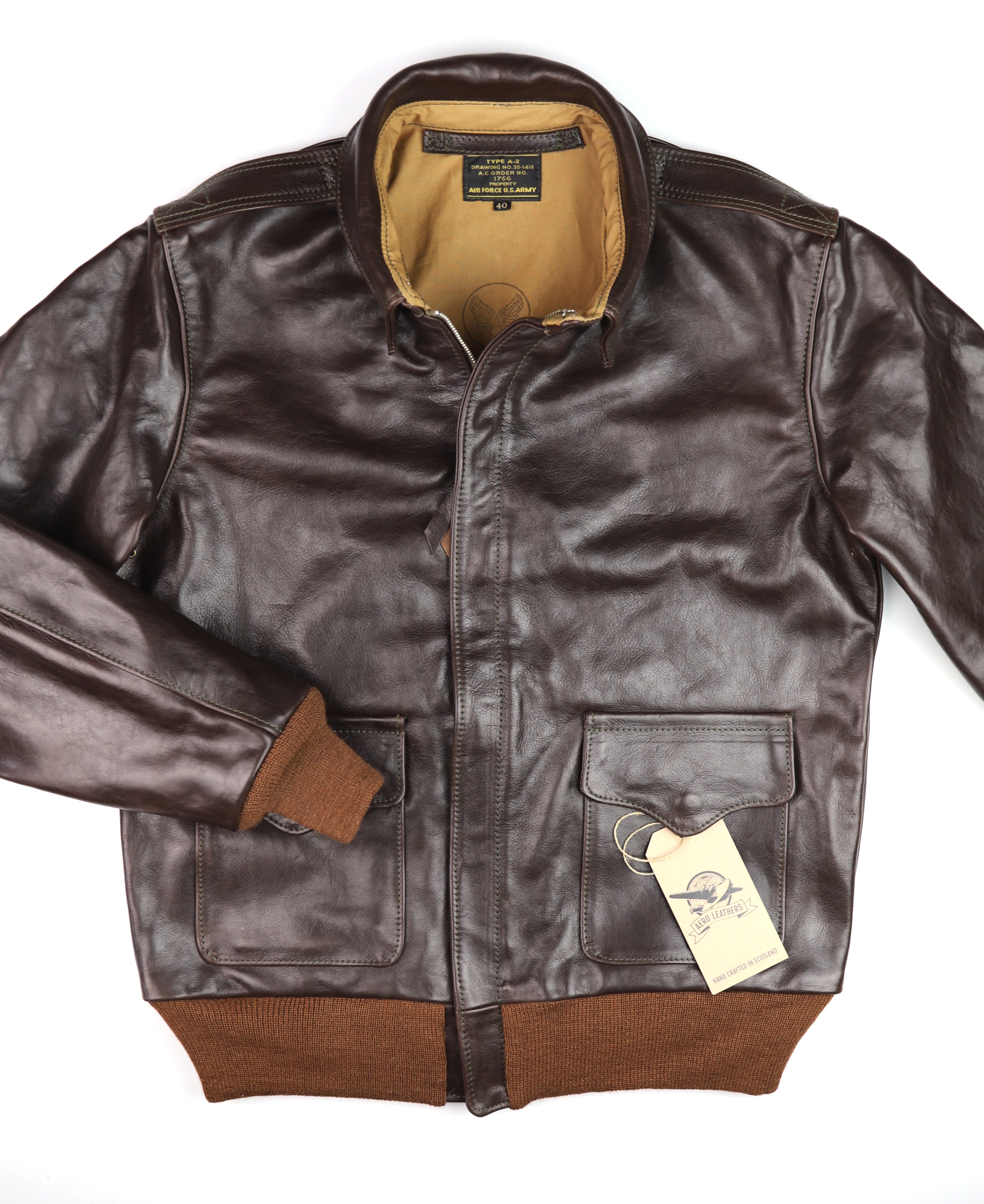 Aero A-2 Military Flight Jacket, size 40, Chestnut Badalassi Cowhide