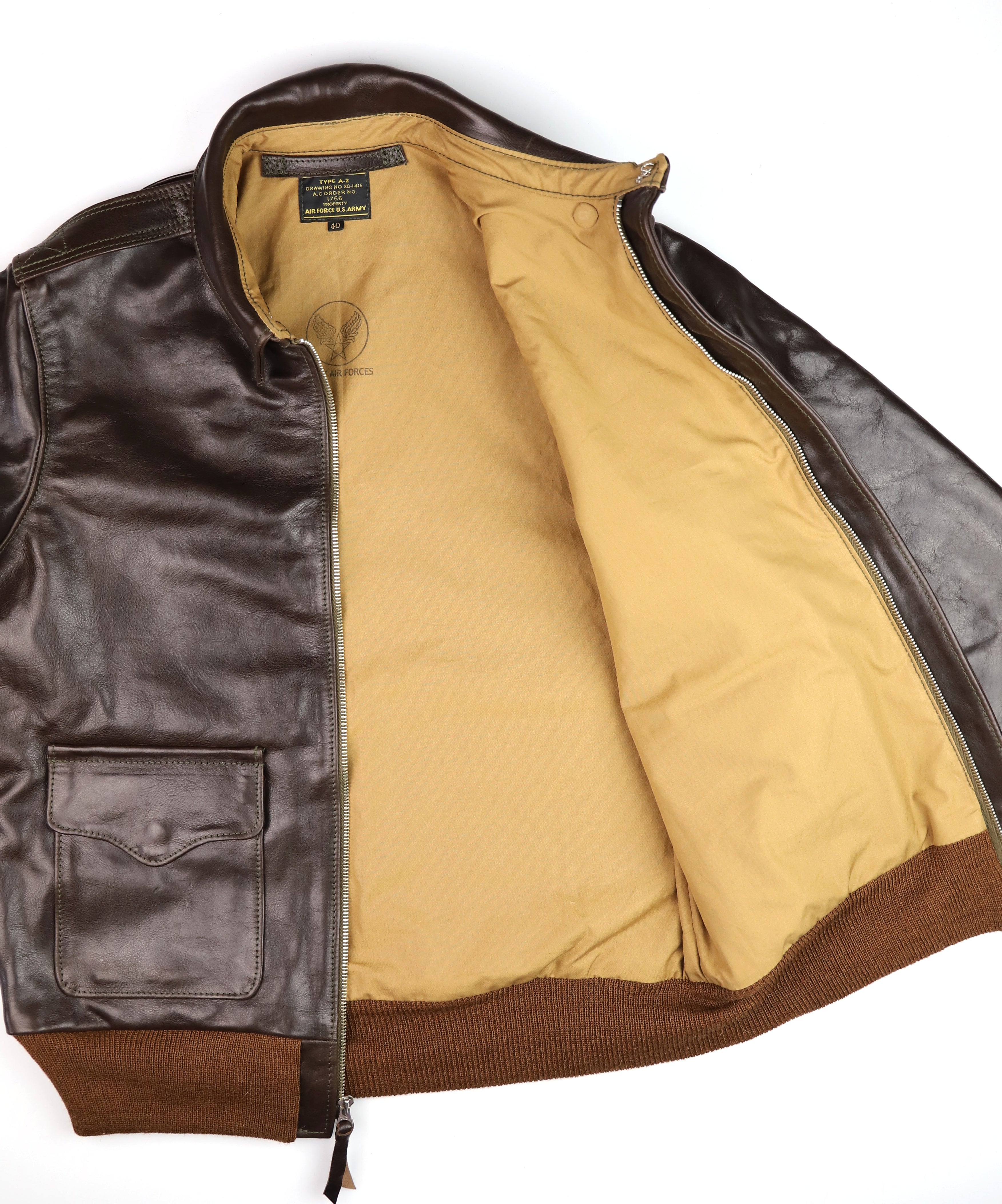 Aero A-2 Military Flight Jacket, size 40, Chestnut Badalassi Cowhide